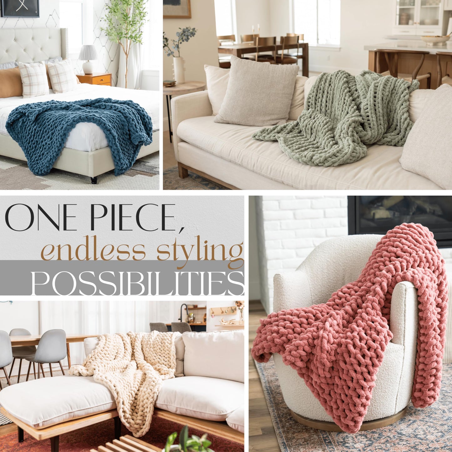SAMIAH LUXE Chunky Knit Throw Blanket 50x60, Sage Green Chenille Throw Blanket for Couch Bed Sofa, Soft Fluffy Cable Knit Blanket, Oeko-TEX Certified, Machine Washable