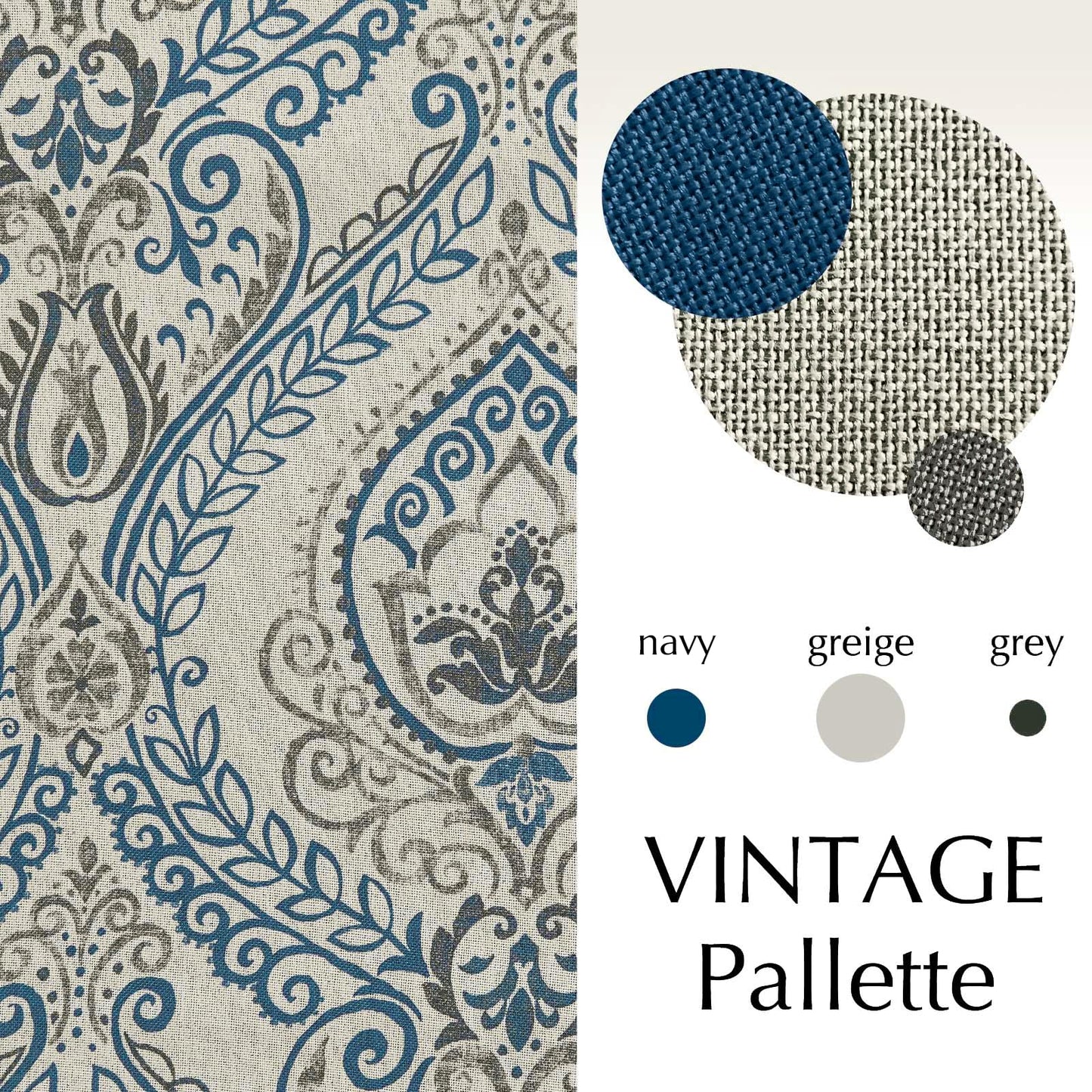 Vangao Vintage Damask Blue Curtains 84 Inch Long Blackout Curtains Linen Textured Floral Paisley Medallion Print for Bedroom Living Room Darkening Drapes Window Treatment 2 Panels Navy on Beige