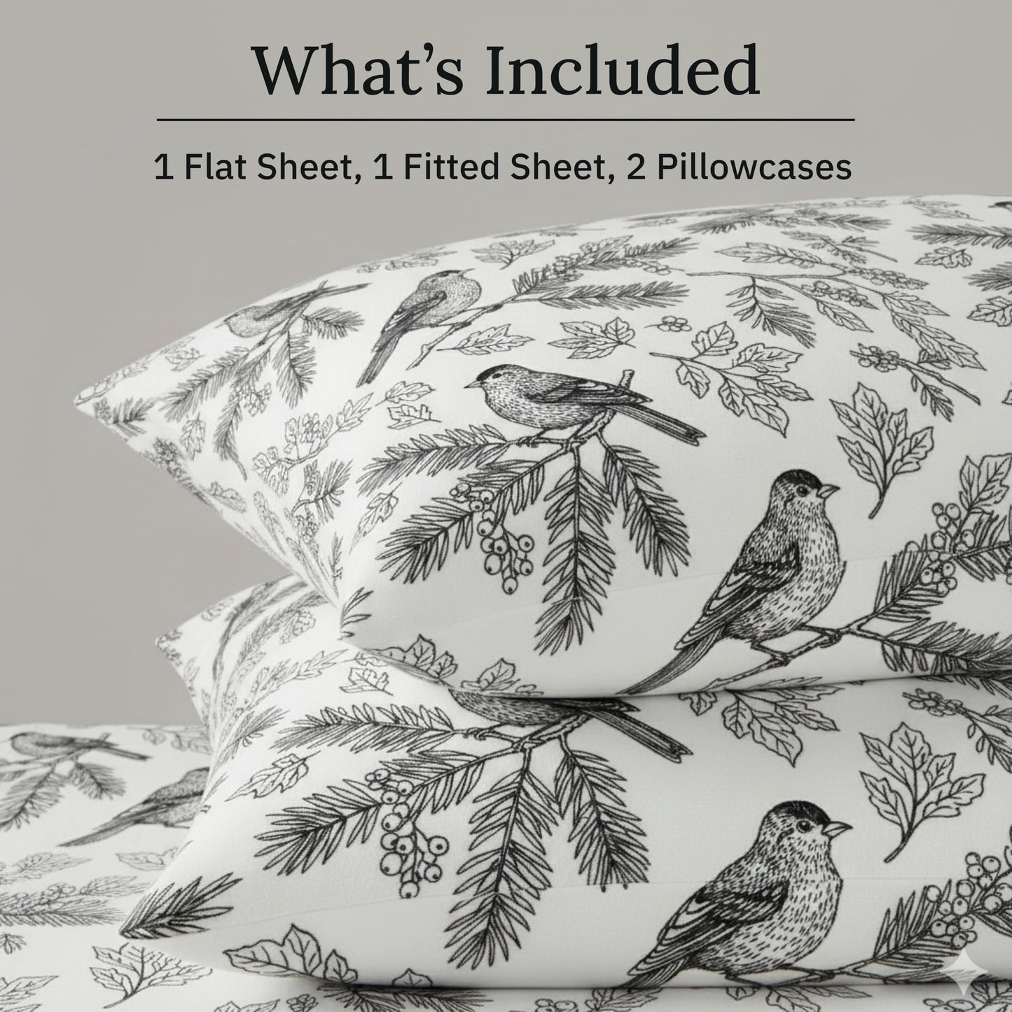 California Design Den Flannel King Sheets Set - Made in Portugal 100% Cotton, Thick, Velvet Soft 4-Piece King Size Flannel Sheets Set, Triple-Brushed with Extra Deep Pockets - Winter Birds