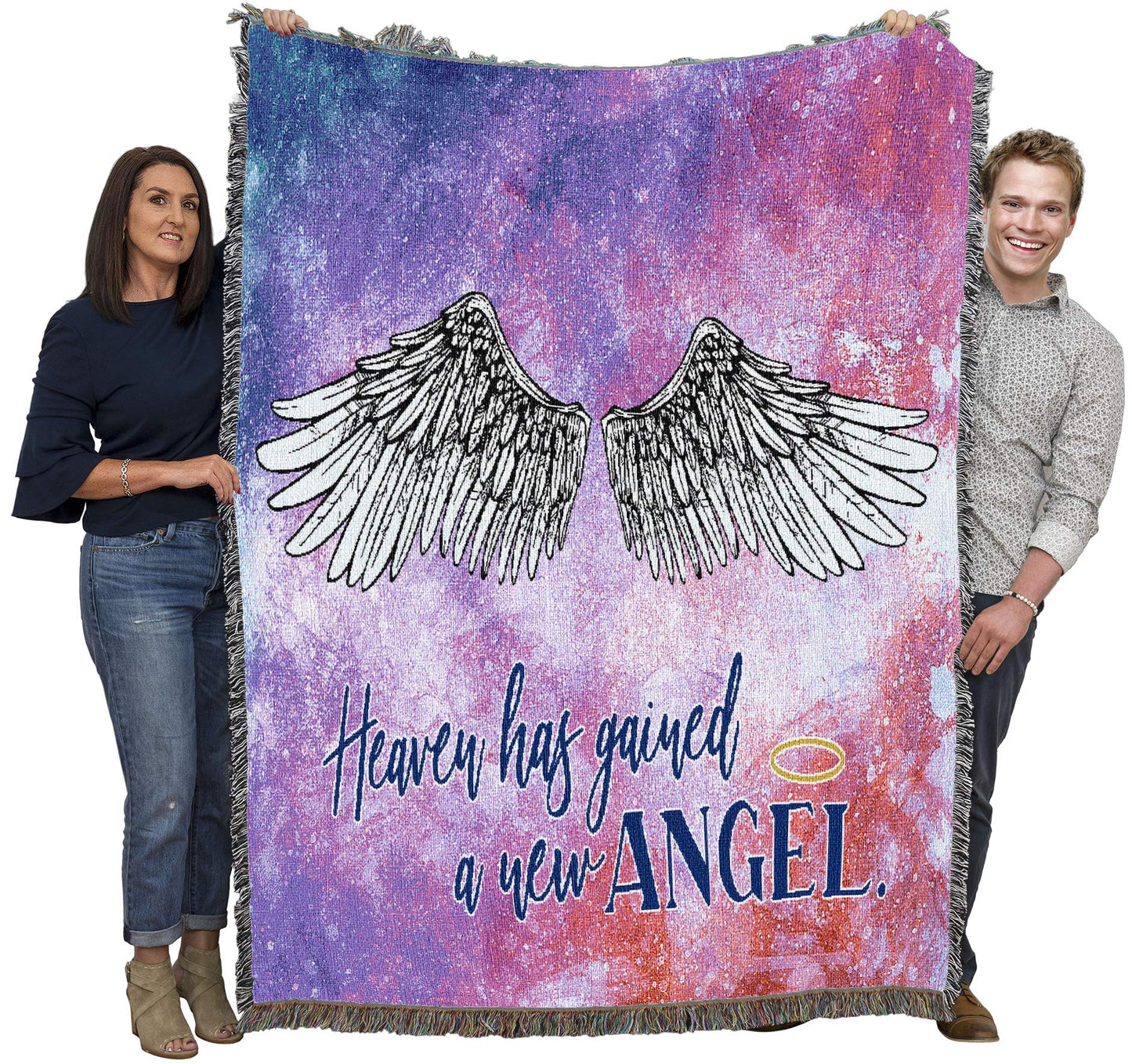 Pure Country Weavers Heaven Has Gained A New Angel Blanket - Sympathy Bereavement Gift Tapestry Throw Woven from Cotton - Made in the USA (72x54)