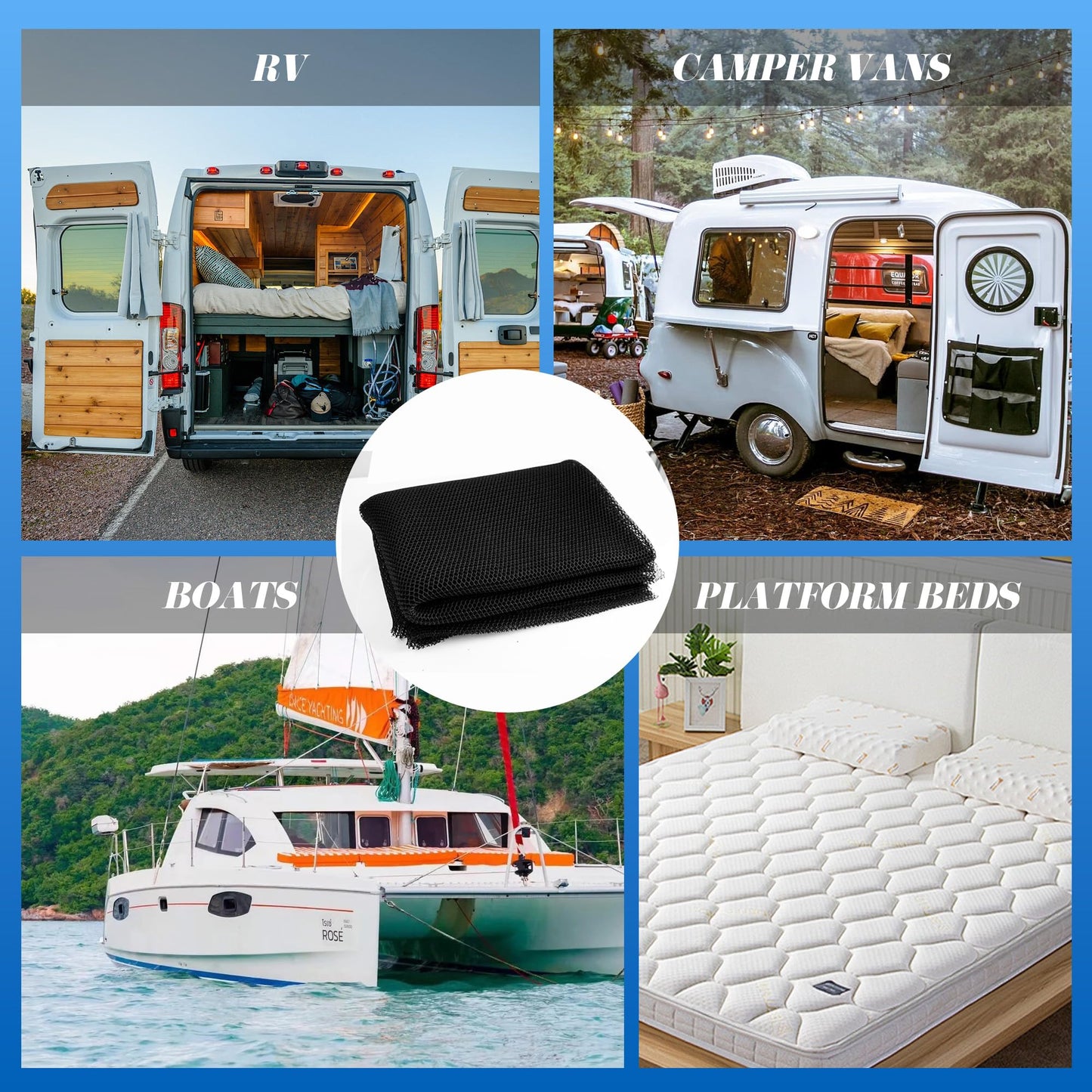 RV Mattress Underlay Breathable, 80 x 59 in Queen Size 3D Air Meshfiber Under Mattress Pad, RV Under Mattress Ventilation for Bed Camper Boat