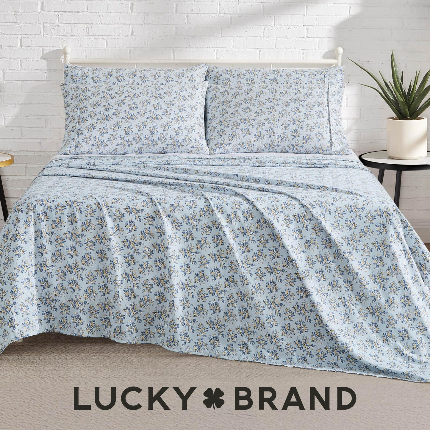 Lucky Brand Printed Microfiber 6-Piece Queen Sheet Set, Serene Floral Blue