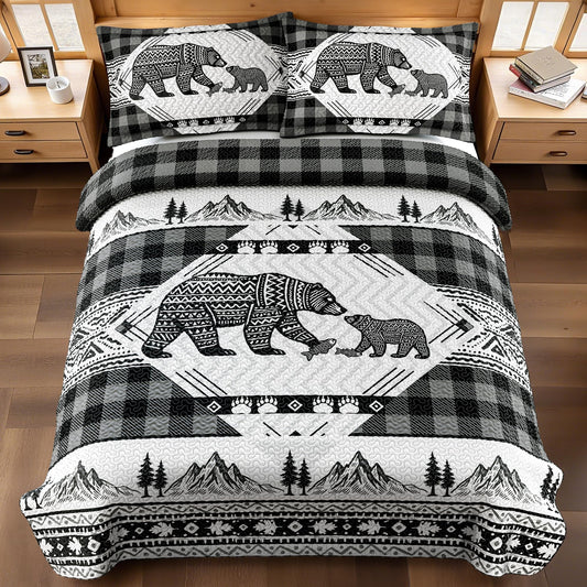 3 Piece Cabin Full/Queen Quilt Sets Farmhouse Rustic Reversible Microfiber Soft Lightweight Bedspread Comforter with 2 Shams Patchwork Country Lodge Bedding Quilts Set for All Season, 90''x96'' , Grey