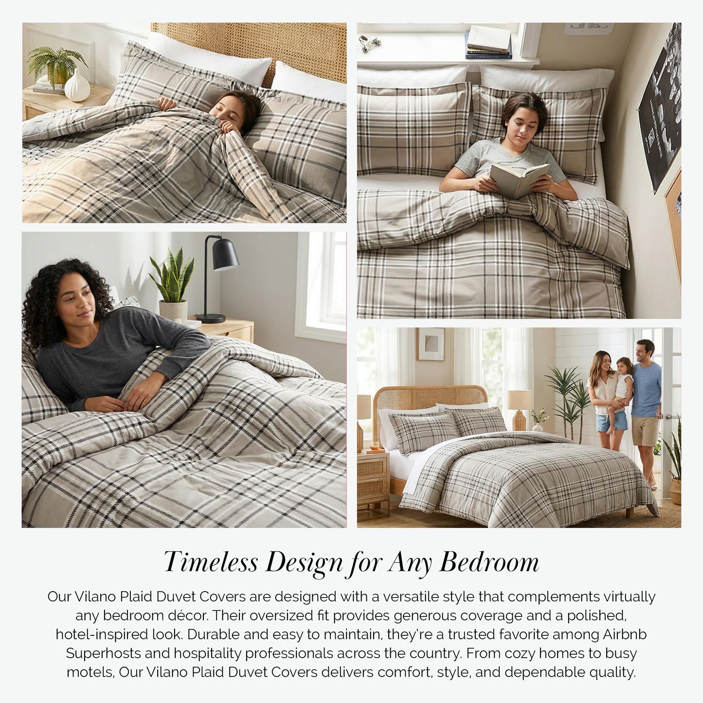Southshore Fine Living, Inc. Cal King Plaid Duvet Cover Set – Oversized, Hotel Quality, Easy Care, Pet Hair Resistant, Checkered California King Duvet Cover and 2 Pillow Shams – Vilano Plaid Mocha