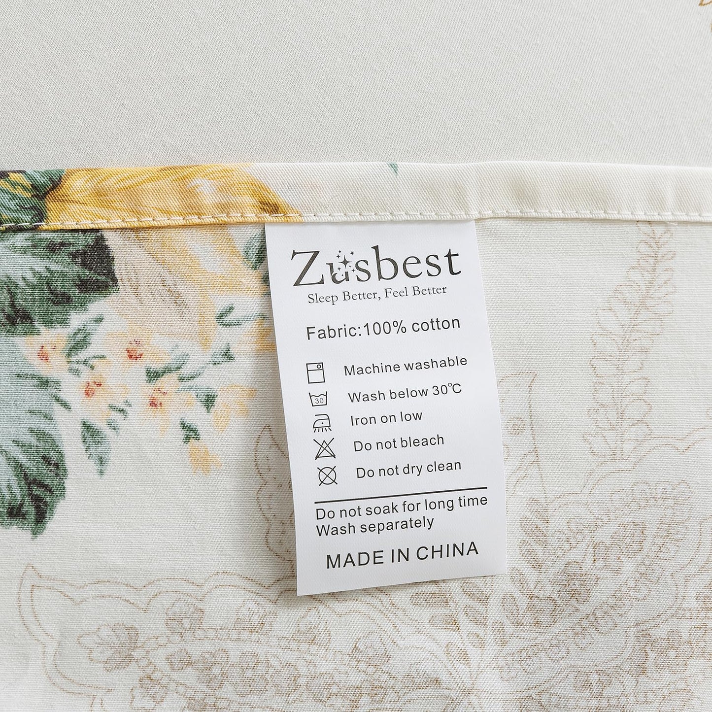 Zusbest- Queen Sheets, Soft 100% Cotton Pink & Cream Floral Bed Sheets,Shabby Vintage Chic Peony Flower Printed Sheets, Breathable Luxury Bedding 4 Piece Deep Pocket Sheets