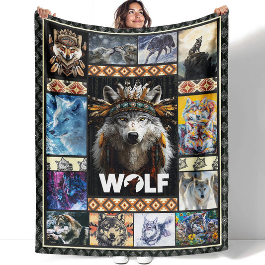 XSMEI Wolf Throw Blanket, Wild Animal Tribal Design, Soft Cozy Fleece Blanket for Couch Bed, 60 x 80 Inches