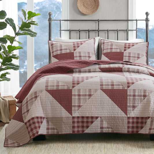 Woolrich Reversible Coverlet Set - Cottage Styling Reversed to Solid Color, All Season Lightweight Coverlet, Cozy Bedding Layer, Matching Shams, Oversized King/Cal King, Olsen Red