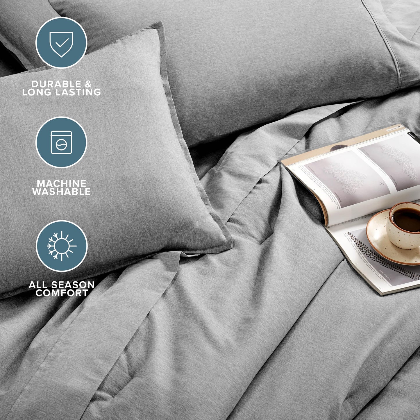 Bare Home Bed-in-A-Bag 5 Piece Comforter & Sheet Set - Twin XL - Goose Down Alternative - Ultra-Soft 1800 Premium Bedding Set - Cationic (Twin XL, Heathered Charcoal)