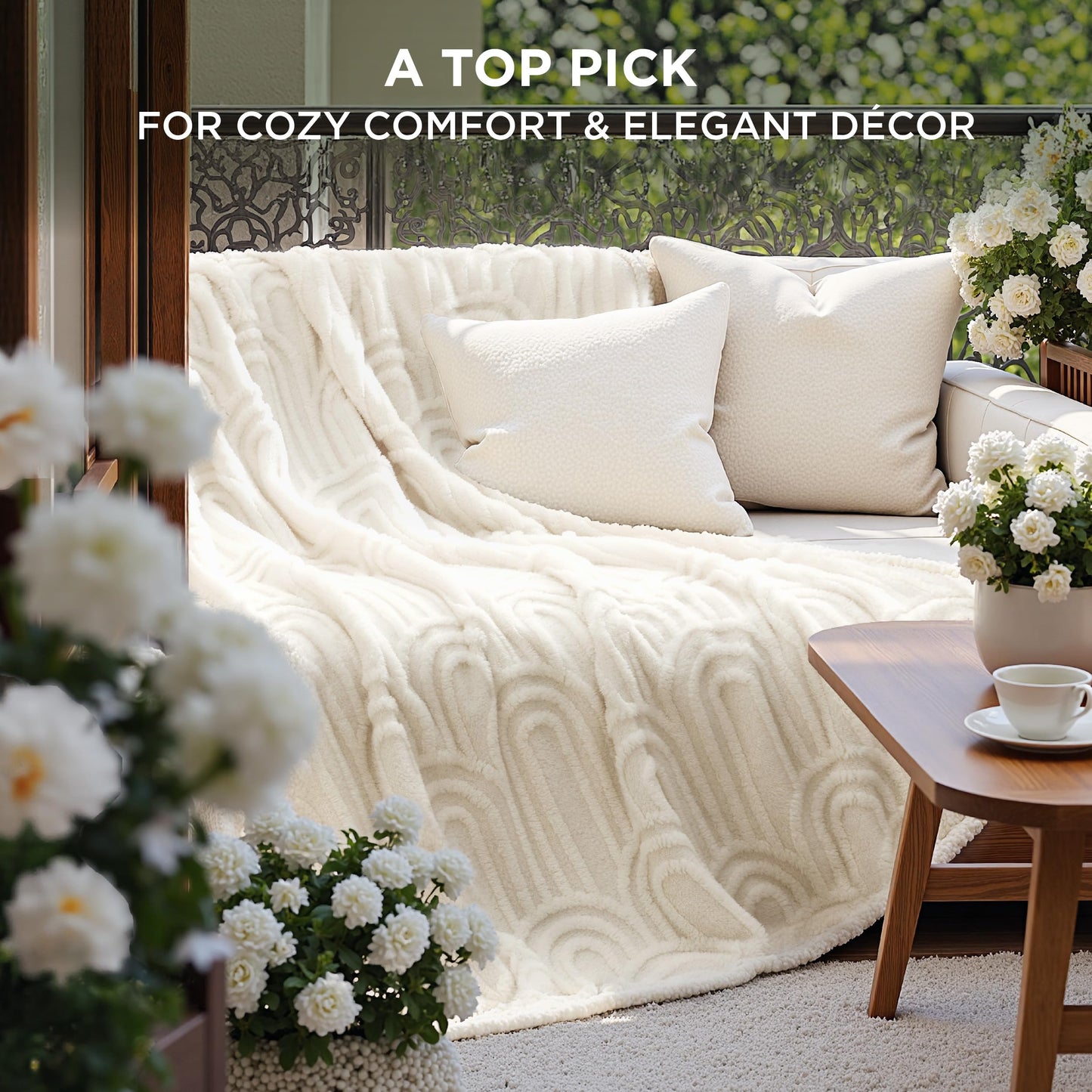 Bedsure GentleSoft Boho Throw Blanket for Couch - Cozy Modern Boho Decorative Blankets for Women Girls, Fuzzy Fleece Throw for Beds, Aesthetic Accent Gifts for Sofa Room Decor, Off White, 50x60 Inches