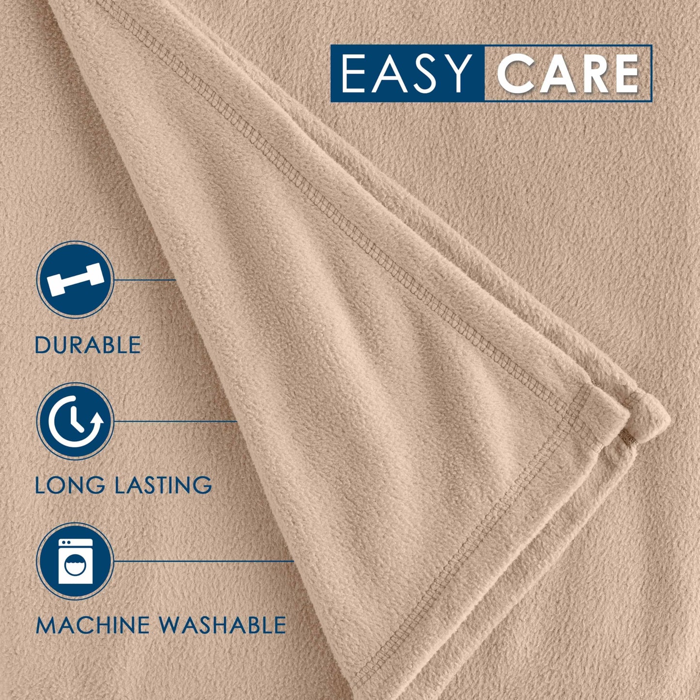 Twin/Twin XL Size Fleece Bed Blanket - Comfy Supersoft Fleece Blanket – All-Season, Light Weight, Luxuriously Soft - Throw Blanket for Couch and Sofa - Machine Wash - Beige