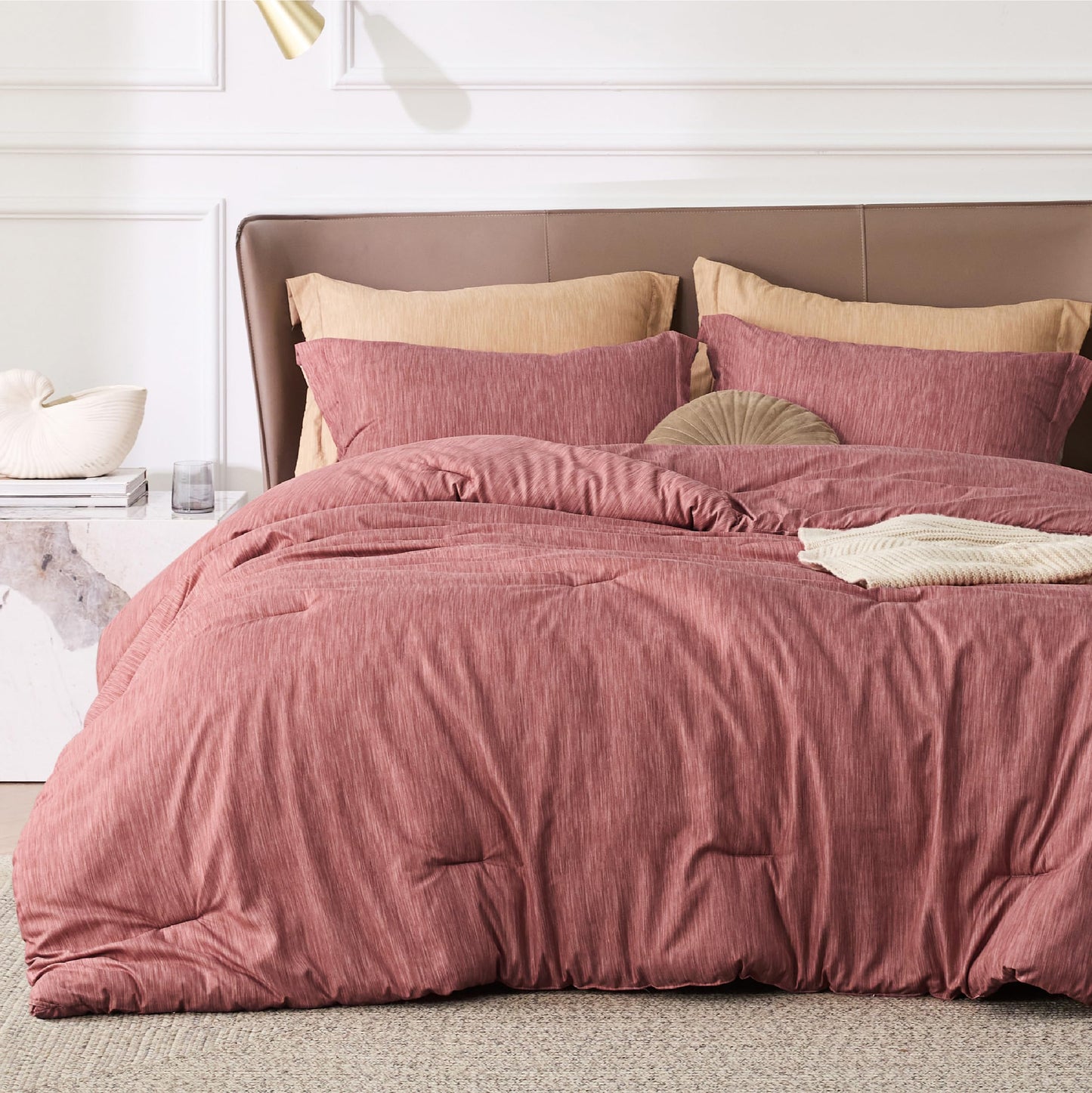 Bedsure California King Comforter Set - Pink Clay Soft Bedding for All Seasons, Cationic Dyed Bed Set, 3 Pieces, 1 California King Size Comforter (104"x96") and 2 Pillow Shams (20"x36"+2")