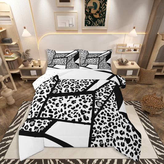 jejeloiu Leopard Print Kids Comforter Set Queen Size Animals Fur Splice Bedding Set Cheetah Duvet Quilt for Kids Boys Girls Bedroom Decor Microfiber Ultra Soft Breathable