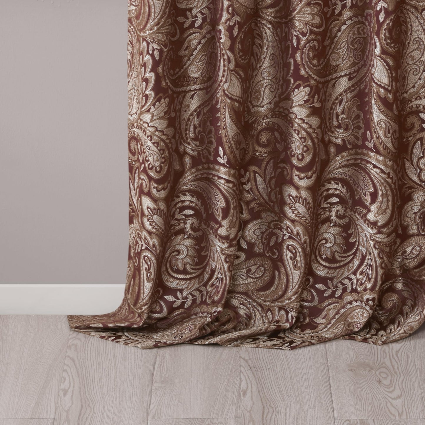 Madison Park Aubrey 2 Panel Curtain Faux Silk Paisley Jacquard, Rod Pocket Curtain for Living Room, Kitchen, Room Darkening Window Drape for Bedroom and Dorm, 2-PK 50x84, Burgundy