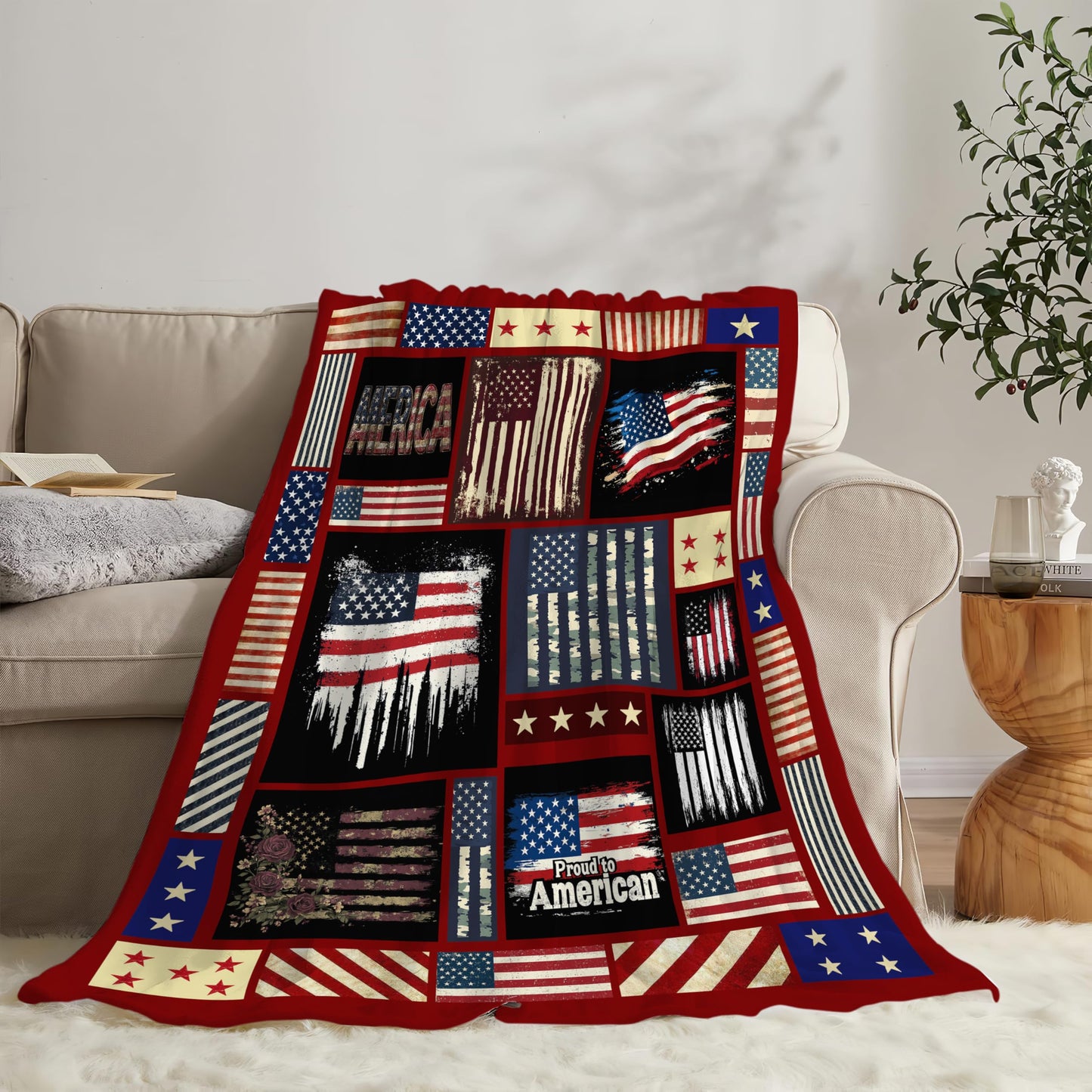 Veteran Blanket American Flag Throw Blanket Veterans Day Gifts for Men Women Adults Super Soft Cozy Plush Fluffy Fuzzy Fleece Blanket Home Decor 60''X80''