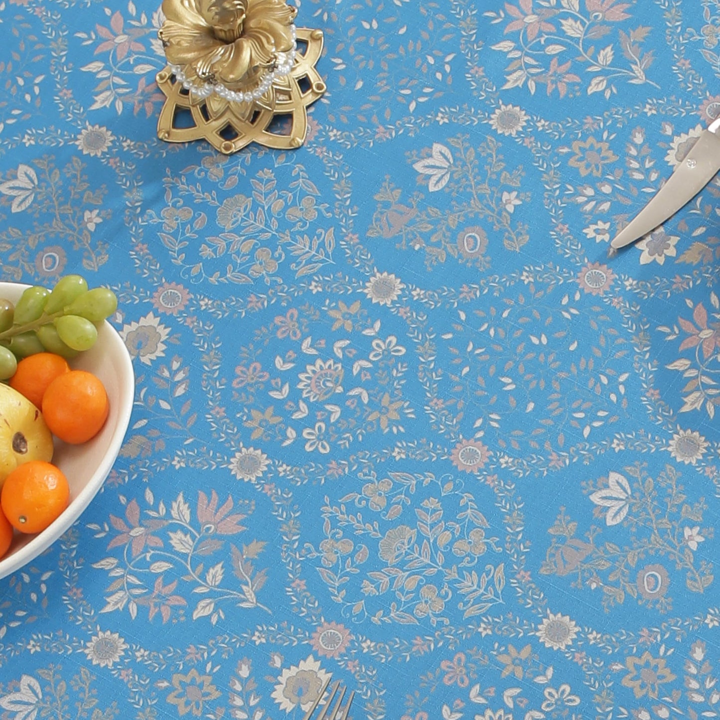 Honellaty Blue French Vintage Floral Rectangle Tablecloth, 60 x 102 Inch