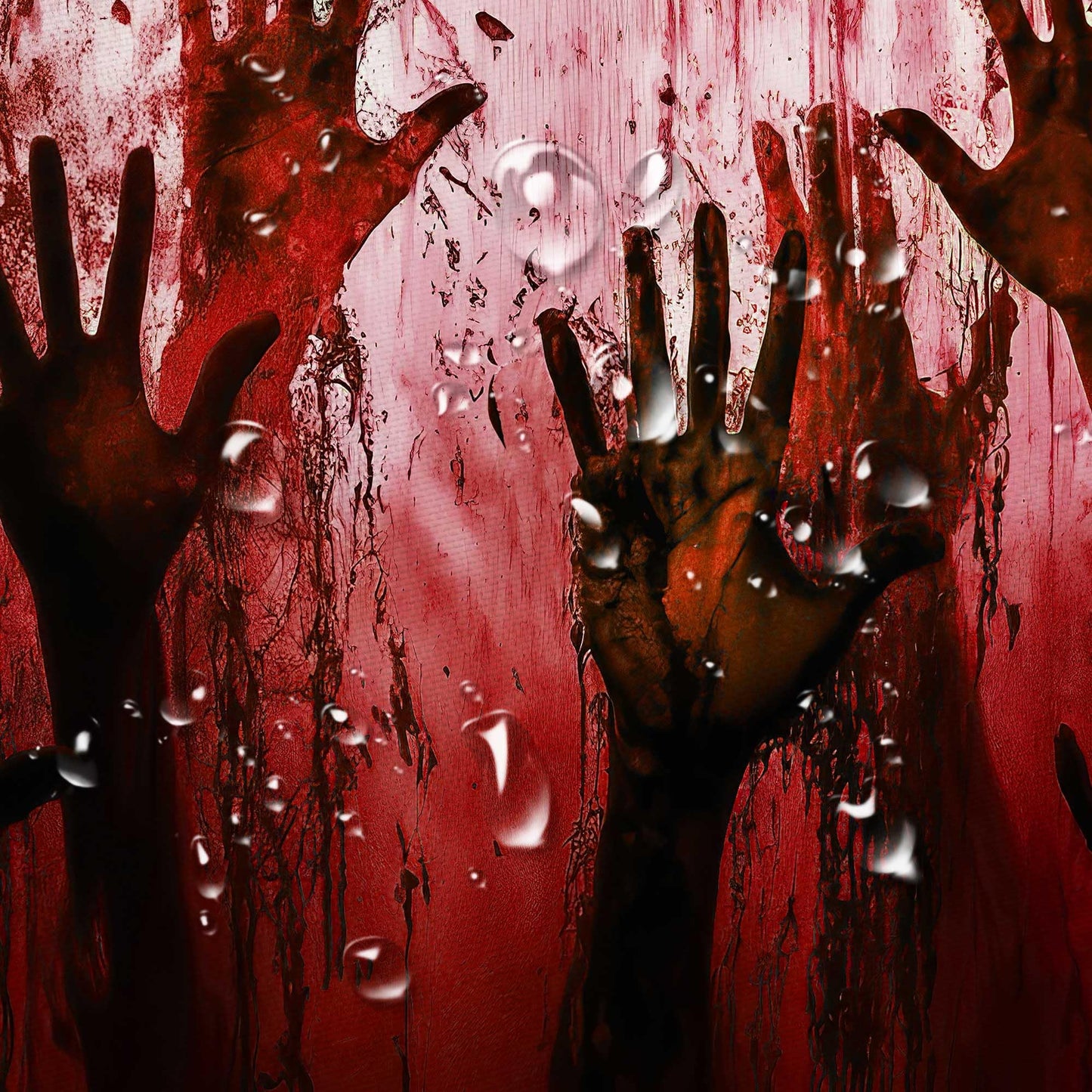 JAWO Spooky Bloody Hand Shower Curtain, Creepy Horror Zombie Handprint Bathtub Curtain, Halloween Themed Bathroom Decor,12pcs Hooks,69X70 in
