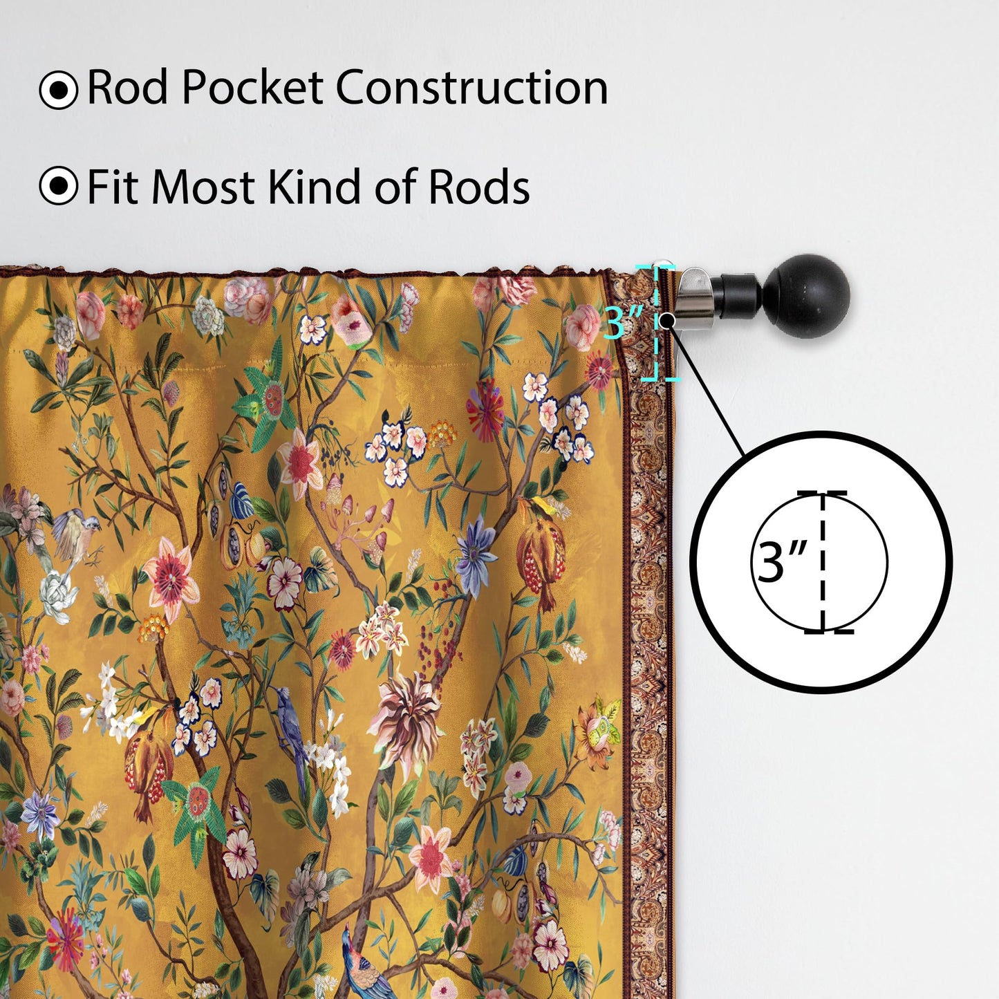 HMS Happy Memories Rod Pocket Door Curtains Thermal Insulated Room Darkening Curtains Blackout Floral Style Drapes Window Curtain 1 Panel for Living Room Bedroom Kitchen(Tree of Life 52"x 84")