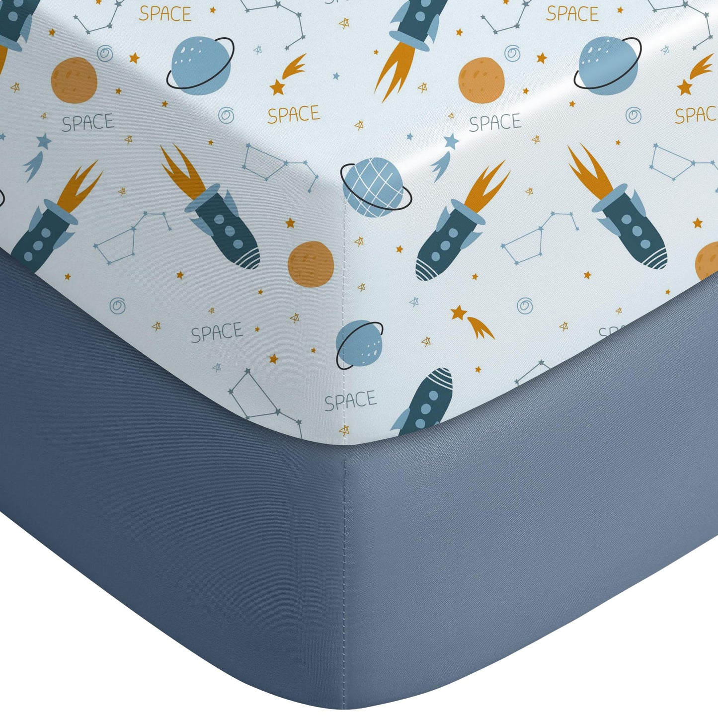 Yoofoss Pack and Play Sheets Fitted, Mini Crib Sheets 2-Pack for Pack N Play Mattress, Stretchy Playard Sheet, Soft and Breathable Blue Rocket