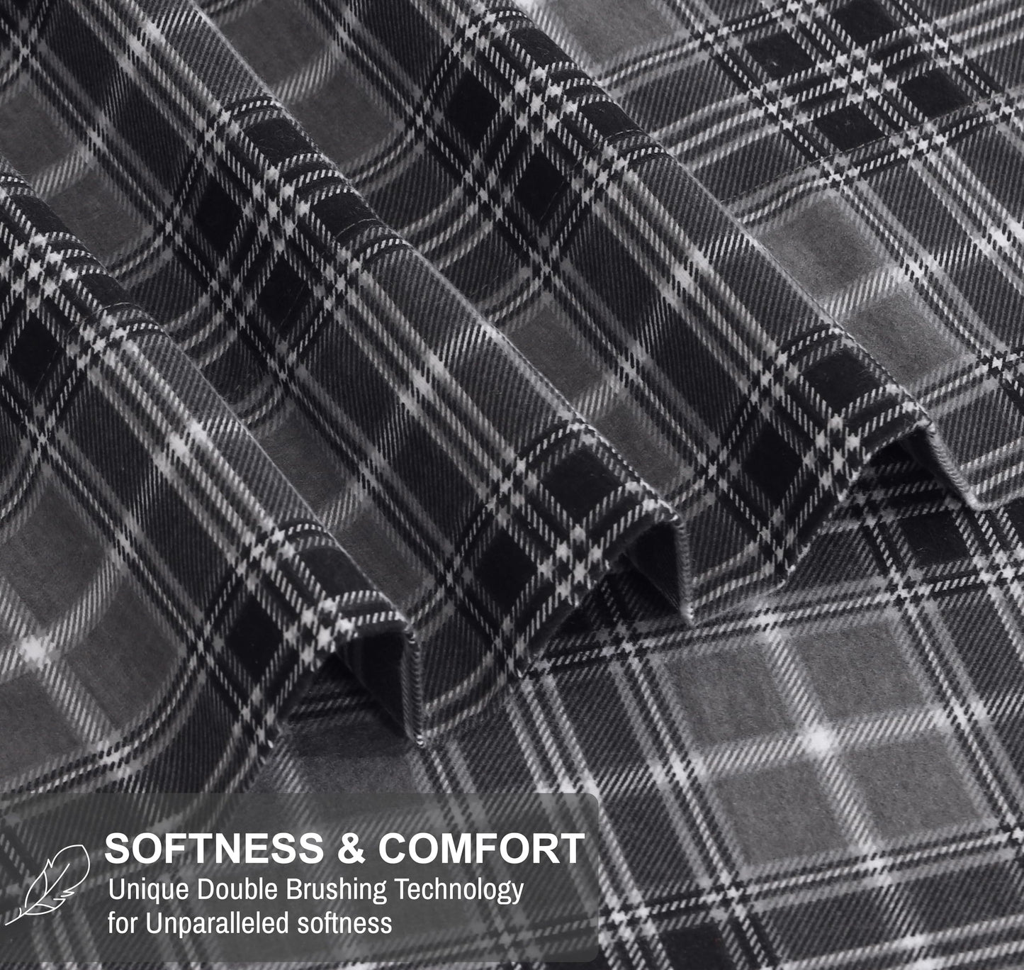 RUVANTI Flannel Sheets Queen Size - 100% Cotton Double Brushed Bed Sheets, Deep Pockets 16 Inches Queen Sheet Set, All Seasons Breathable & Extra Soft - Warm & Cozy, 4 Piece, Grey Plaid