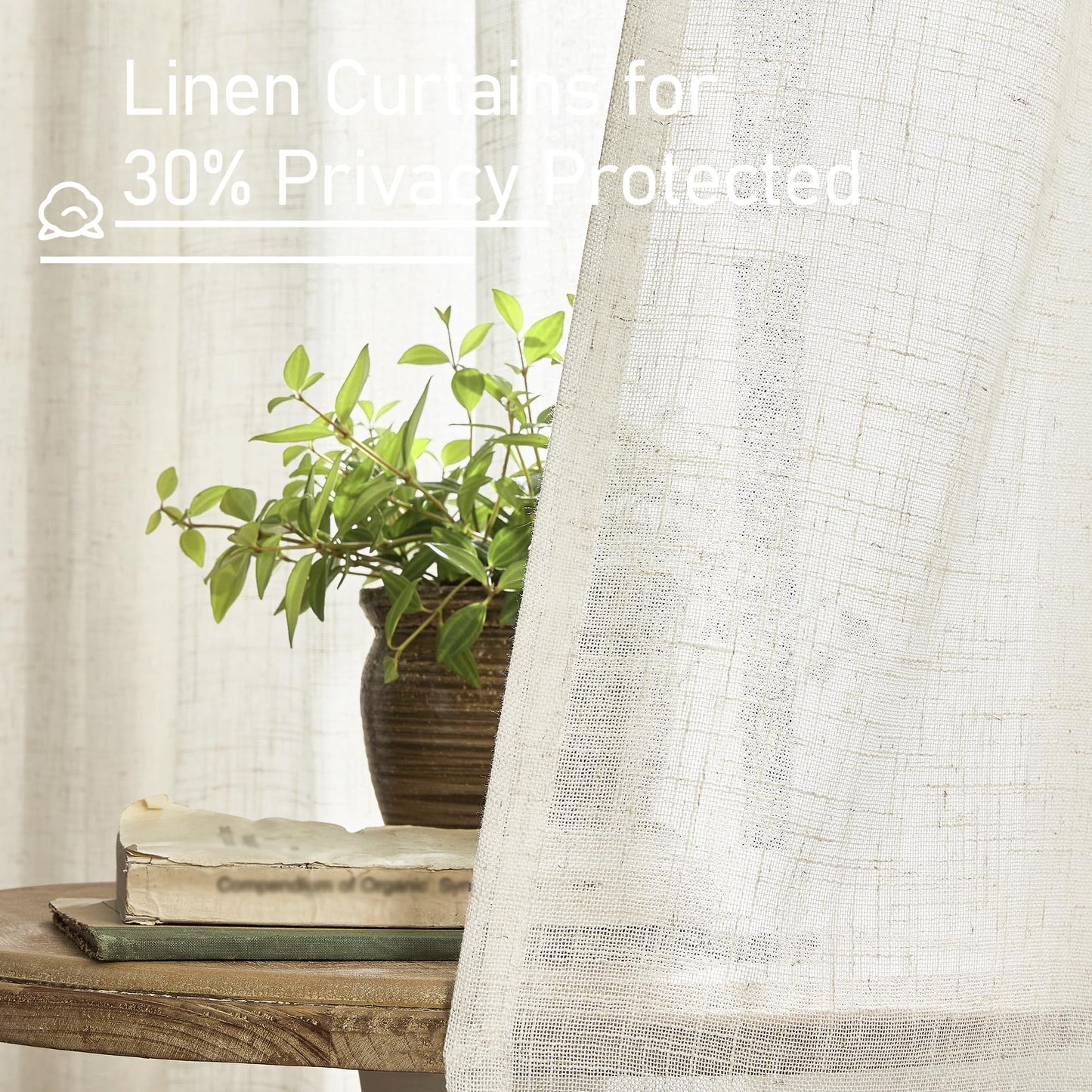 LAMIT Natural Ivory Semi Sheer Linen Curtains 84 inch Long, Cream White Light Filtering Living Room Panels Back Tab and Rod Pocket Neutral Drapes for Bedroom/Farmhouse, 2 Panels, 52 x 84 Inch