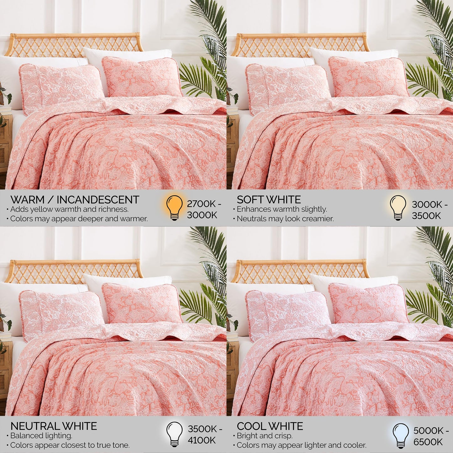 Southshore Fine Living, Inc. Paisley Quilt Set King/California Size, Light Weight Bedspread, 3-Piece Set Bohemian Bedding with Two Matching Quilted Pillow Shams, Cal/King Quilt, Reversible Coral