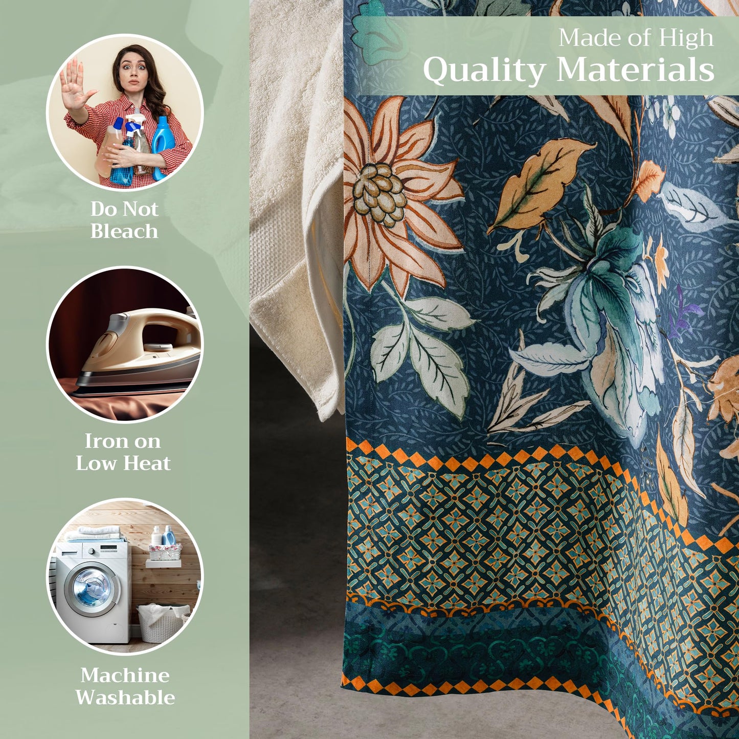 Maison d' Hermine Shower Curtain 100% Cotton One Panel 70"x72" Washable Fabric Shower Curtains for Bathroom, Easy Hanging with 12 Button Holes - Home Spa Spring Summer - Luxury Loft - Dark Teal