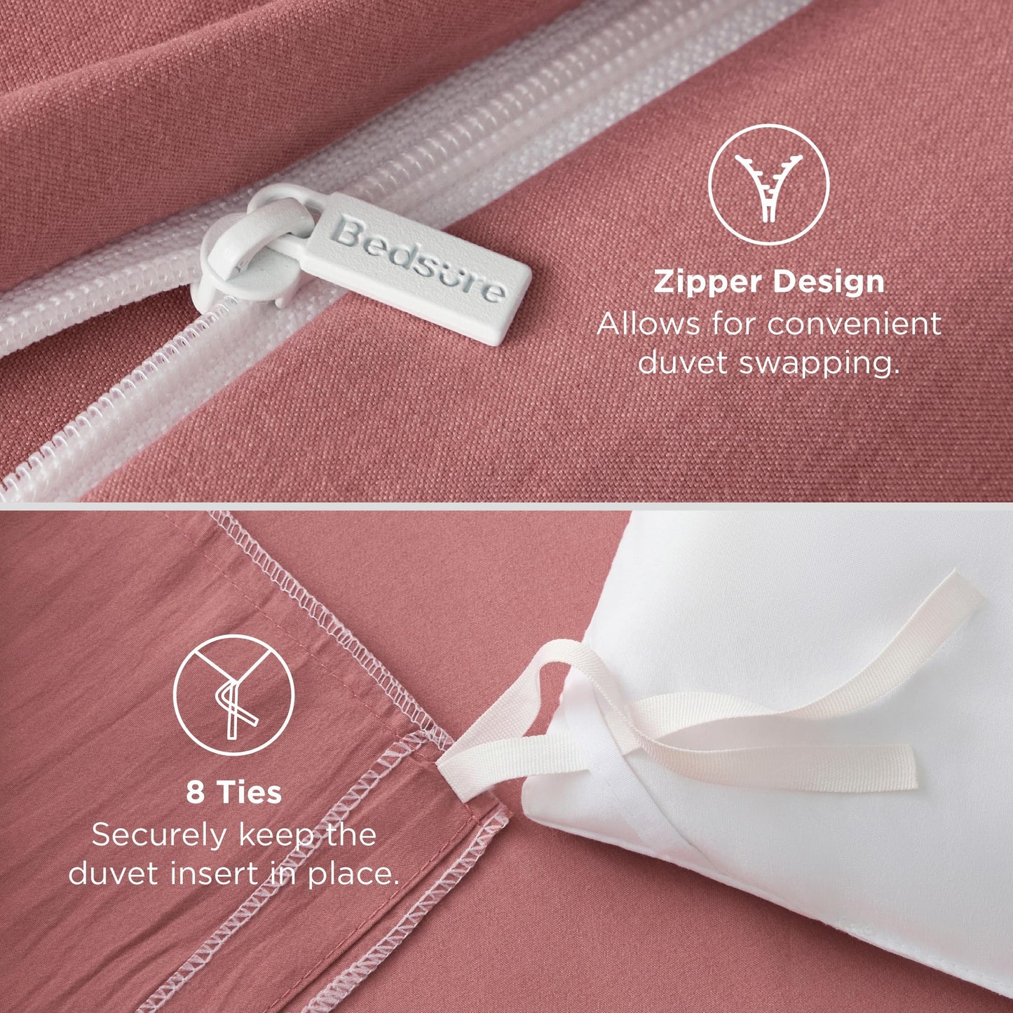 Bedsure Pink Clay Duvet Cover Queen Size - 3 Pieces Prewashed Cotton-Like Extra Soft Bedding Set, Includes 1 Duvet Cover 90x90 Inches with Zipper Closure & 2 Pillow Shams, Comforter Not Included