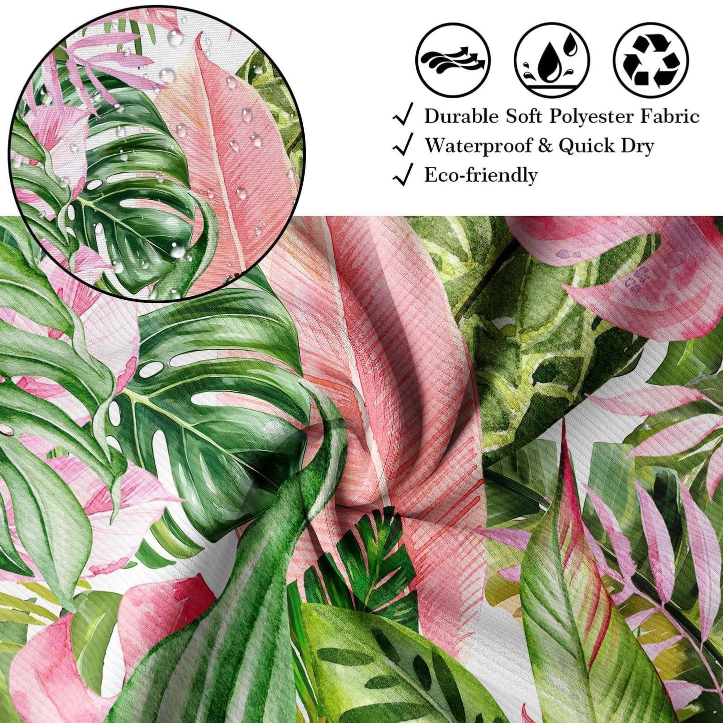 Pdvbiee Pink and Green Tropical Palm Leaf Shower Curtain, 70 X 72 Inch