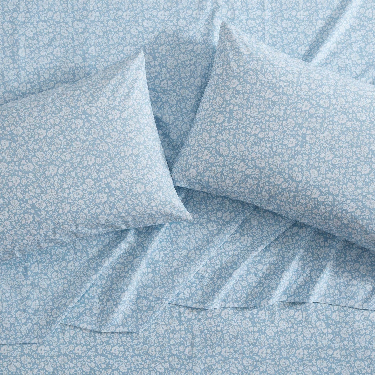 Laura Ashley - King Sheets, Cotton Percale Bedding Set, Lightweight & Breathable Home Decor (Heirloom Ditzy Blue, King)