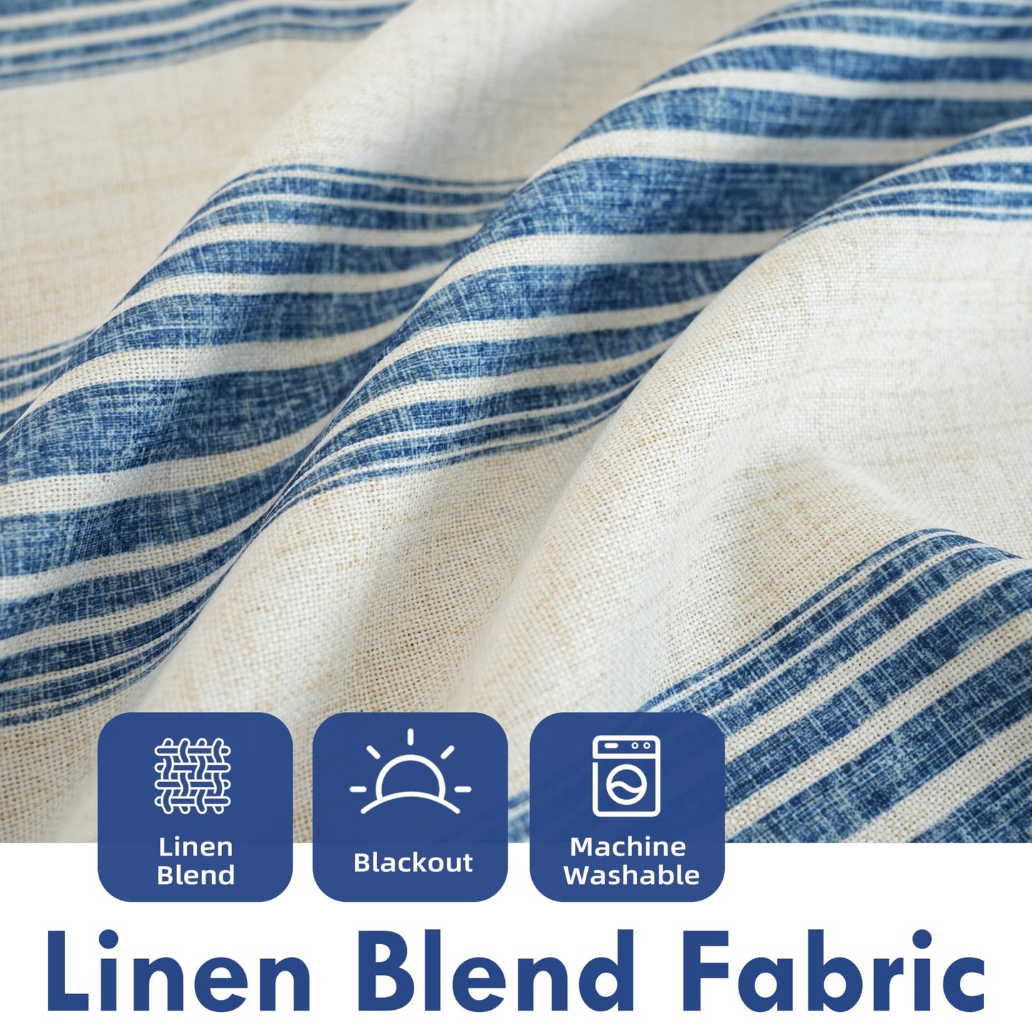 DriftAway Chris Double Layer Linen Blackout Tie Up Curtains Thermal Insulated Fully Lined Vertical Striped Balloon Roman Shade Bathroom Window Adjustable Rod Pocket 45 Inch by 63 Inch Jean Navy