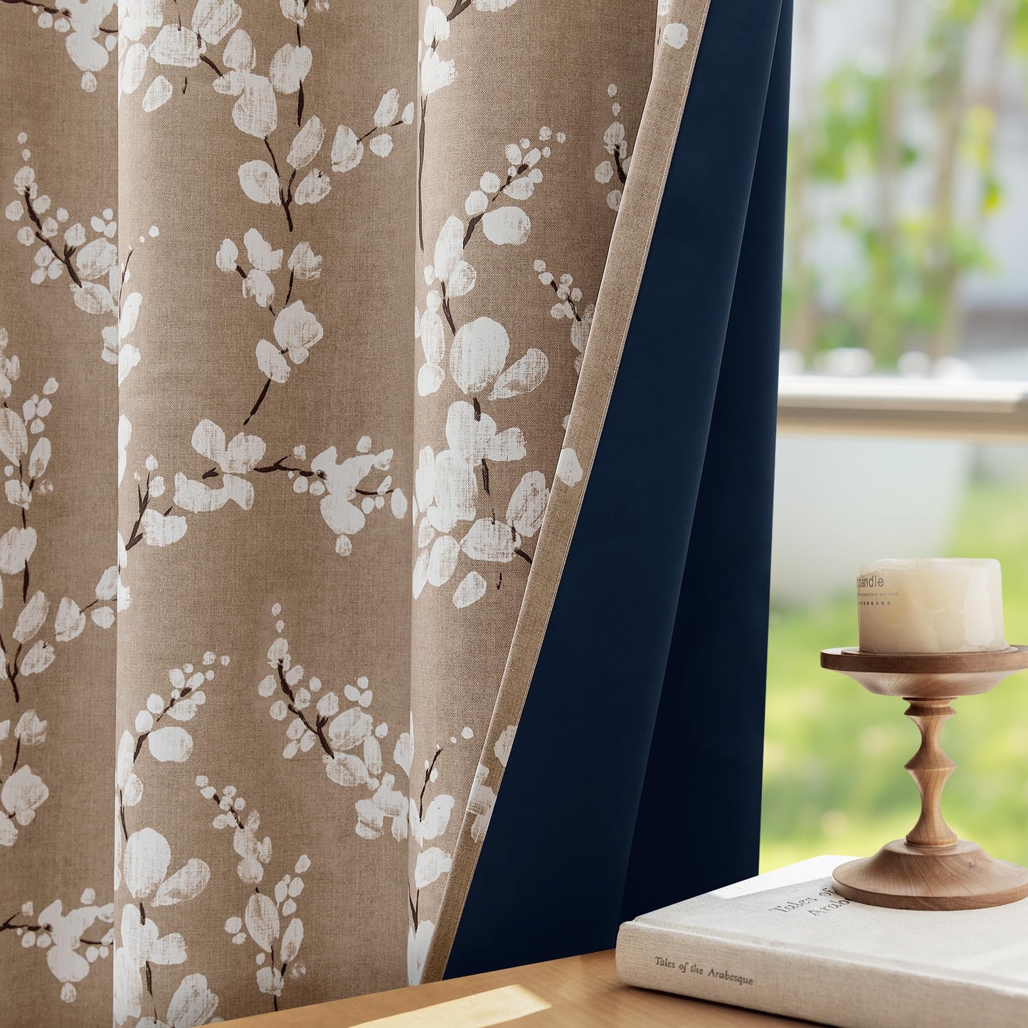 FMFUNCTEX 100% Blackout Floral Curtains for Bedroom, Taupe Curtains 84 inches Long Blossom Flower Patterned for Living Room, Thermal Insulated Farmhouse Drapes, Grommet Top 2 Panels (White on Brown)