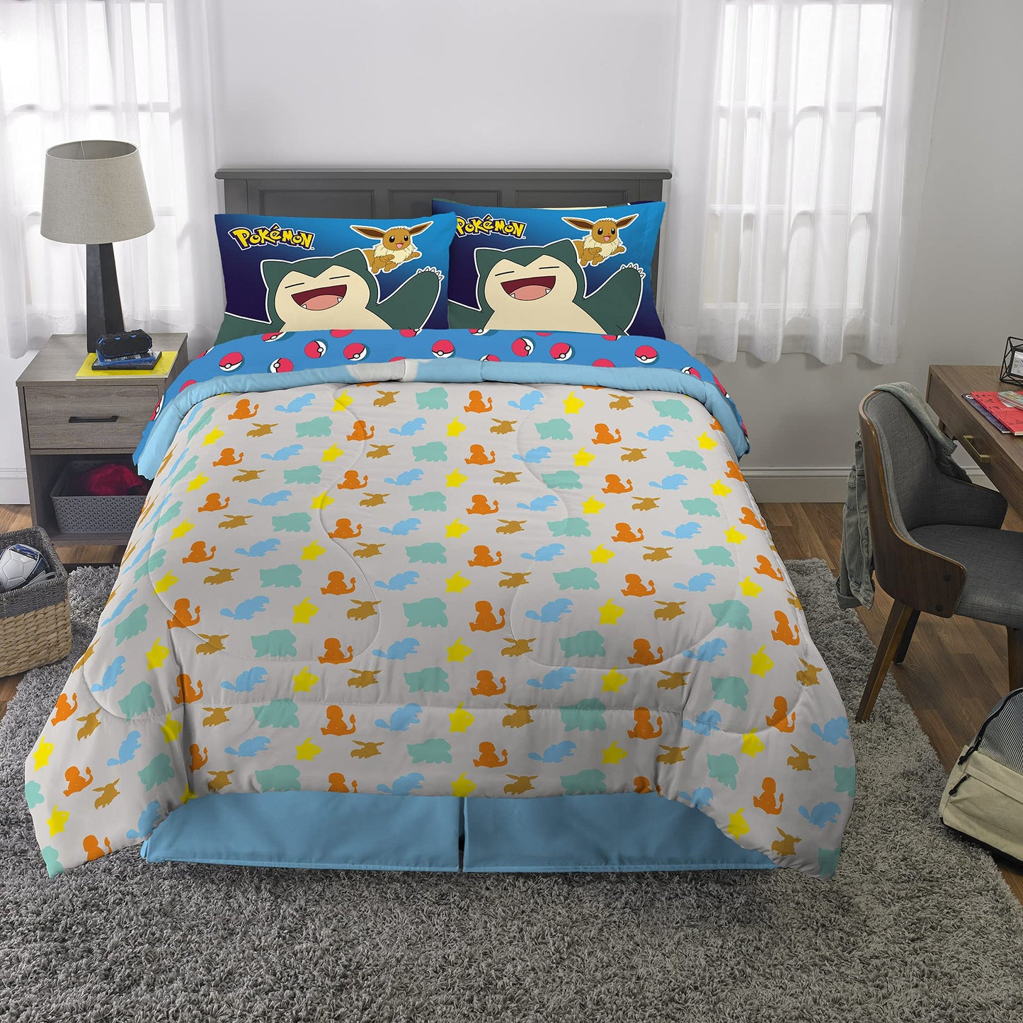 Pokémon Gaming Anime Kids Bedding Super Soft Microfiber Comforter And Sheet Set, 5 Piece Full Size, (Officially Licensed Product) By Franco