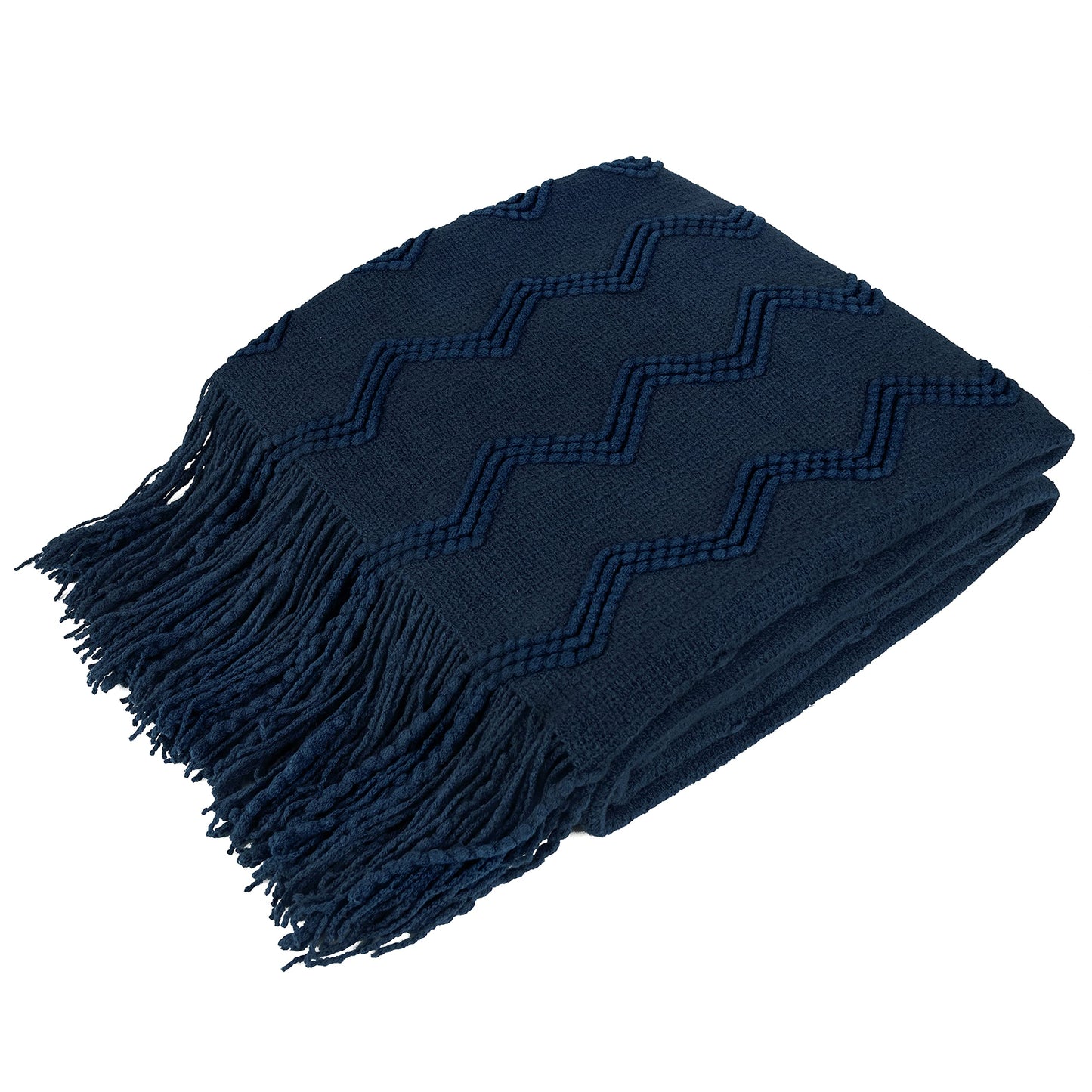 PAVILIA Navy Blue Knit Throw Blanket for Couch Bed, Soft Knitted Farmhouse Sofa Throw for Living Room, Lightweight Decorative Summer Throw Blanket for Chair, Outdoor Textured Boho Blanket, 50x60