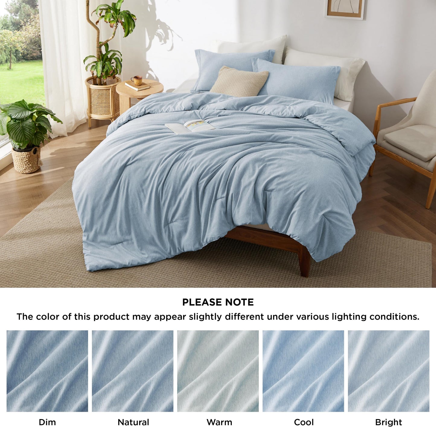 Bedsure Queen Comforter Set - Light Blue Soft Bedding for All Seasons, Cationic Dyed Bed Set, 3 Pieces, 1 Queen Size Comforter (90"x90") and 2 Pillow Shams (20"x26"+2")