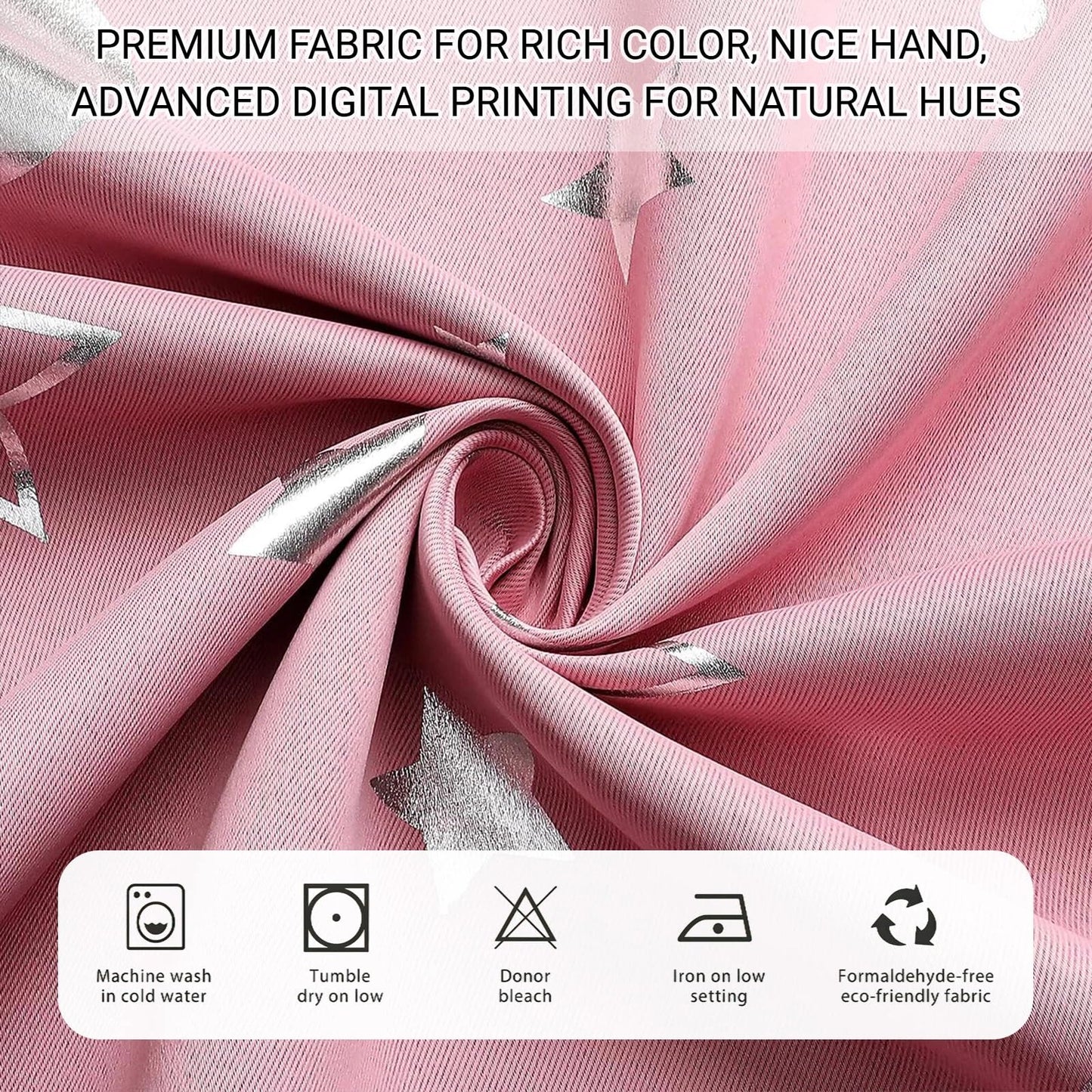 SENEETO Star Moon Kids Blackout Curtains, Pink, 52 x 72 Inch
