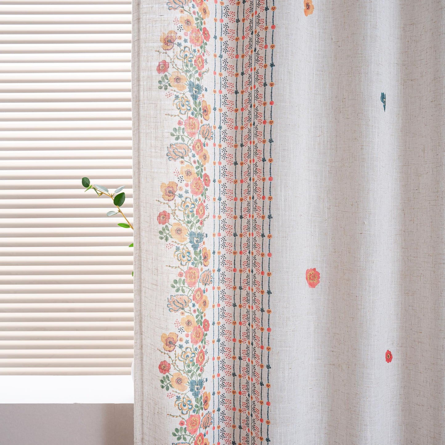MYSKY HOME Boho Floral Curtains for Living Room 2 Panels Linen Semi Sheer Flower Curtains & Drapes 84 Inches Length Farmhouse Room Decor Style Back Tab for Dining Room, Yellow, 50" x 84"