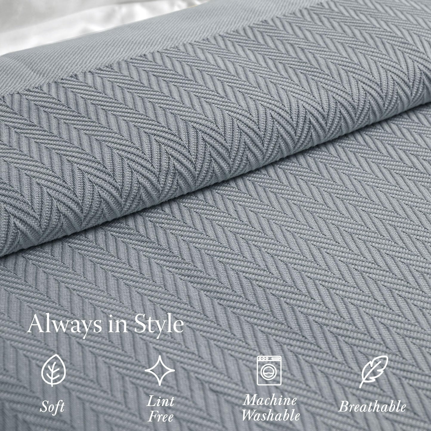 Threadmill Luxury Cotton Blankets for Queen Size Bed | All-Season 100% Cotton Queen Size Blanket | Herringbone Cozy, Soft Breathable Fall Thermal Blanket fits Full Size Bed | Scottish Grey