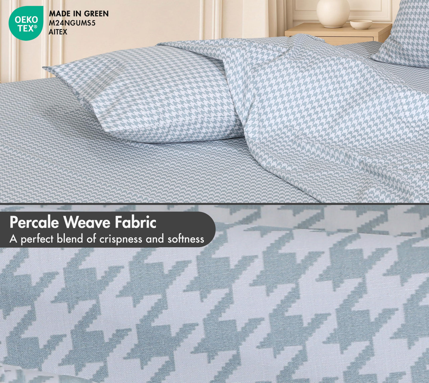 RUVANTI 100% Cotton Percale Sheets Full Size, Houndstooth
