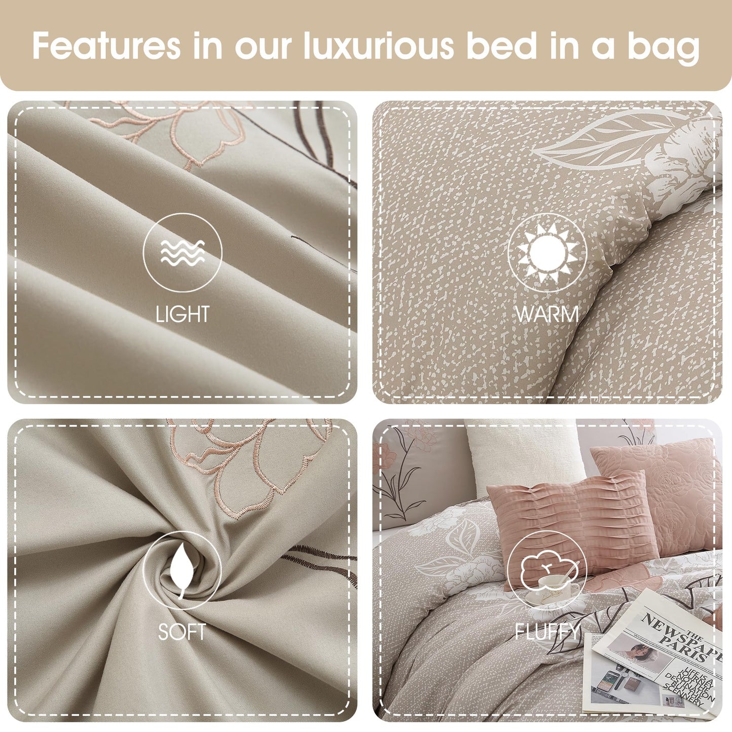 Stratford Park Wonderful 7 Piece Comforter Set, Queen Size, Blush, Modern Design, Matching Bedskirt, Pillows & Shams