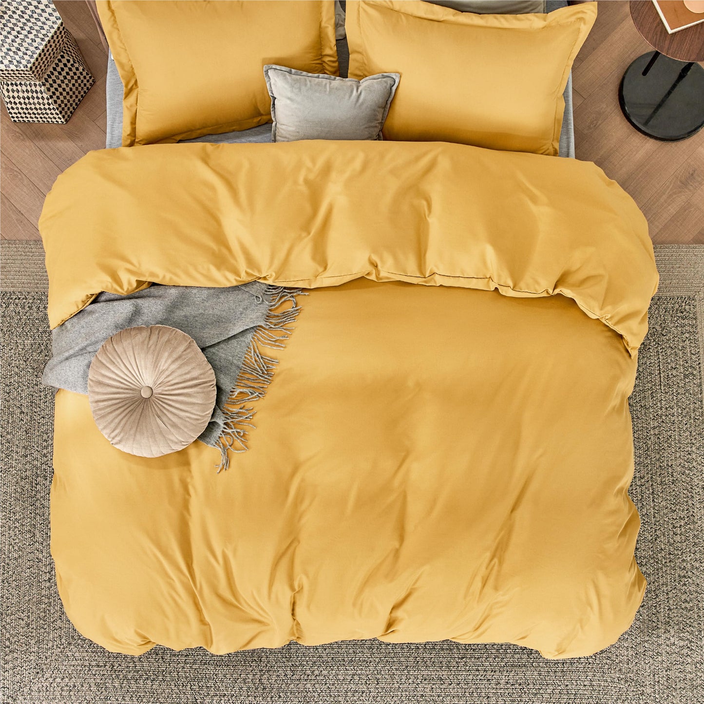 Bedsure Duvet Cover Queen Size - Soft Double Brushed Bedding Set for Kids & Adults, Zipper Closure, 3 Pieces, Includes 1 Duvet Cover (90"x90") & 2 Pillow Shams, NO Comforter, Golden Yellow