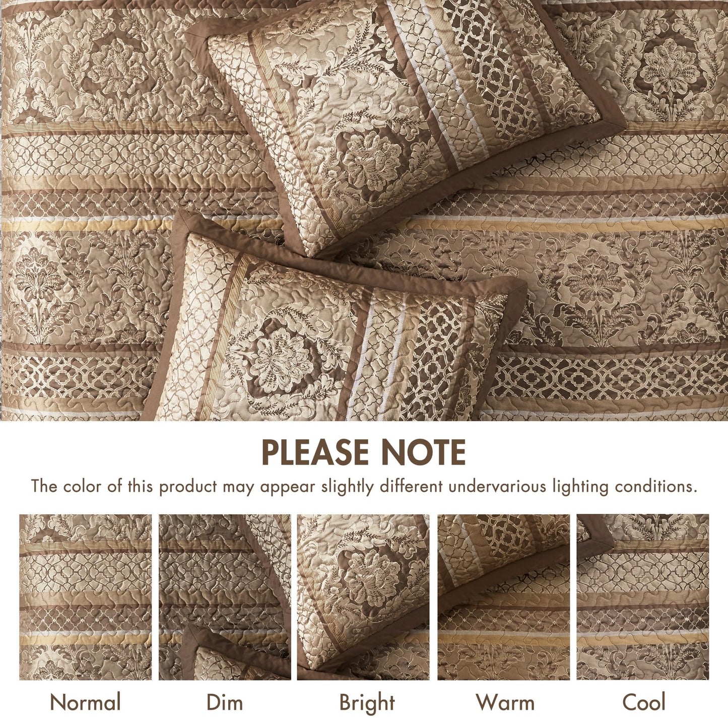 Madison Park Bellagio Reversible Quilted Bedspread Set, Solid Reverse Summer Breathable, Lightweight All Season Bedding Layer, Matching Shams, Bedspread King(120"x118"), Brown 5 Piece