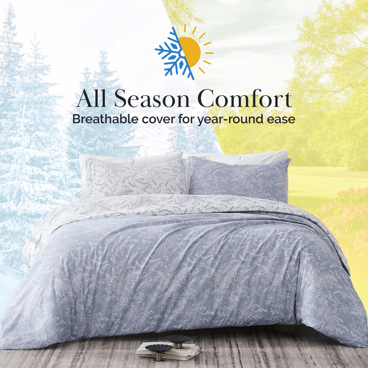 SouthShore FINE LINENS Winter Brush Collection - Premium Quality, Soft, Wrinkle, Fade, & Stain Resistant, Easy Care, Oversized Duvet Cover Set, King / California King, Dusty Blue