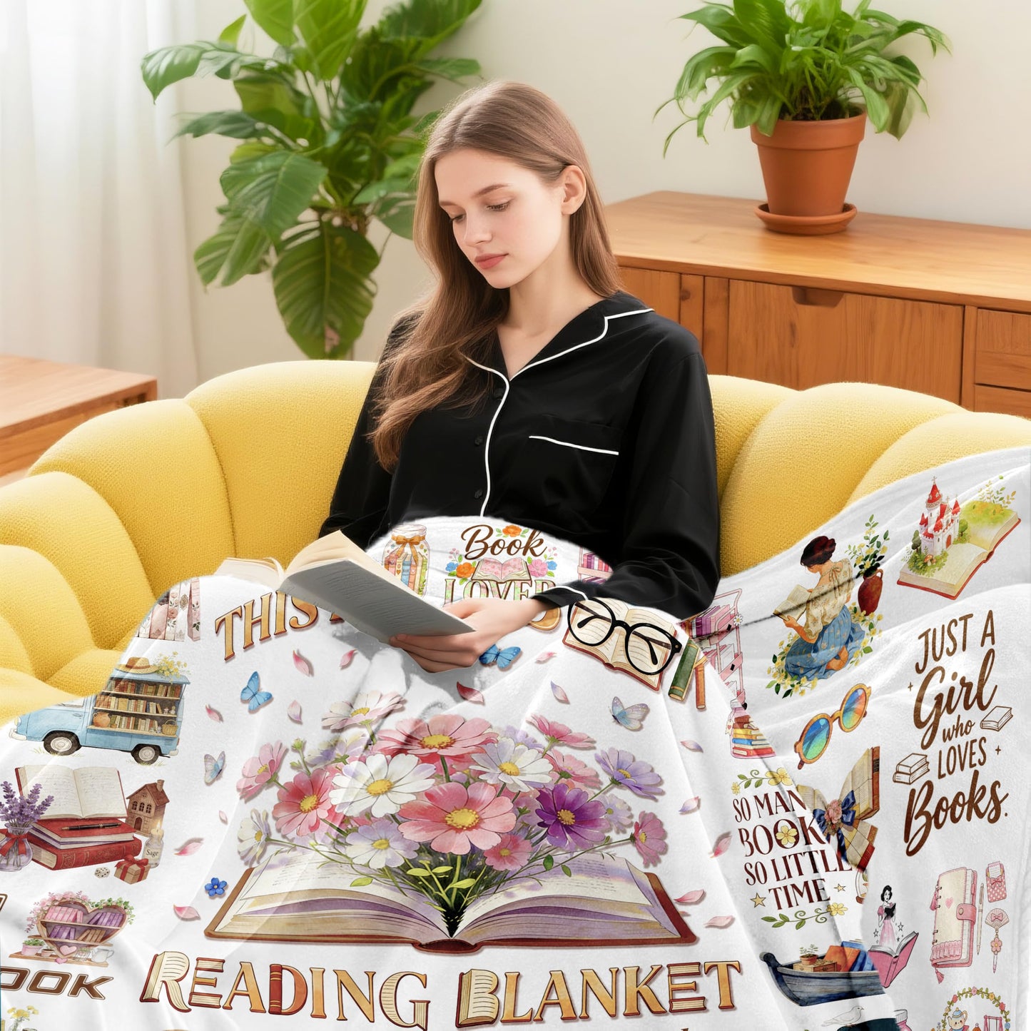 Book Blanket Gifts for Book Lovers Soft Flannel Reading Throw Blanket Merch Stuff Decor for Women Girls 50"X 40"
