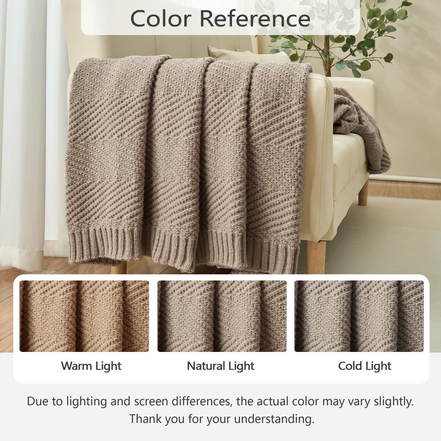 LONG CREATE Knitted Throw Blanket 50"X60", Taupe Knit Throws for Bed, Super Soft Boho Chevron Blankets for Couch Sofa Chair Room Decor, Textured Decorative Farmhouse Cozy Lightweight