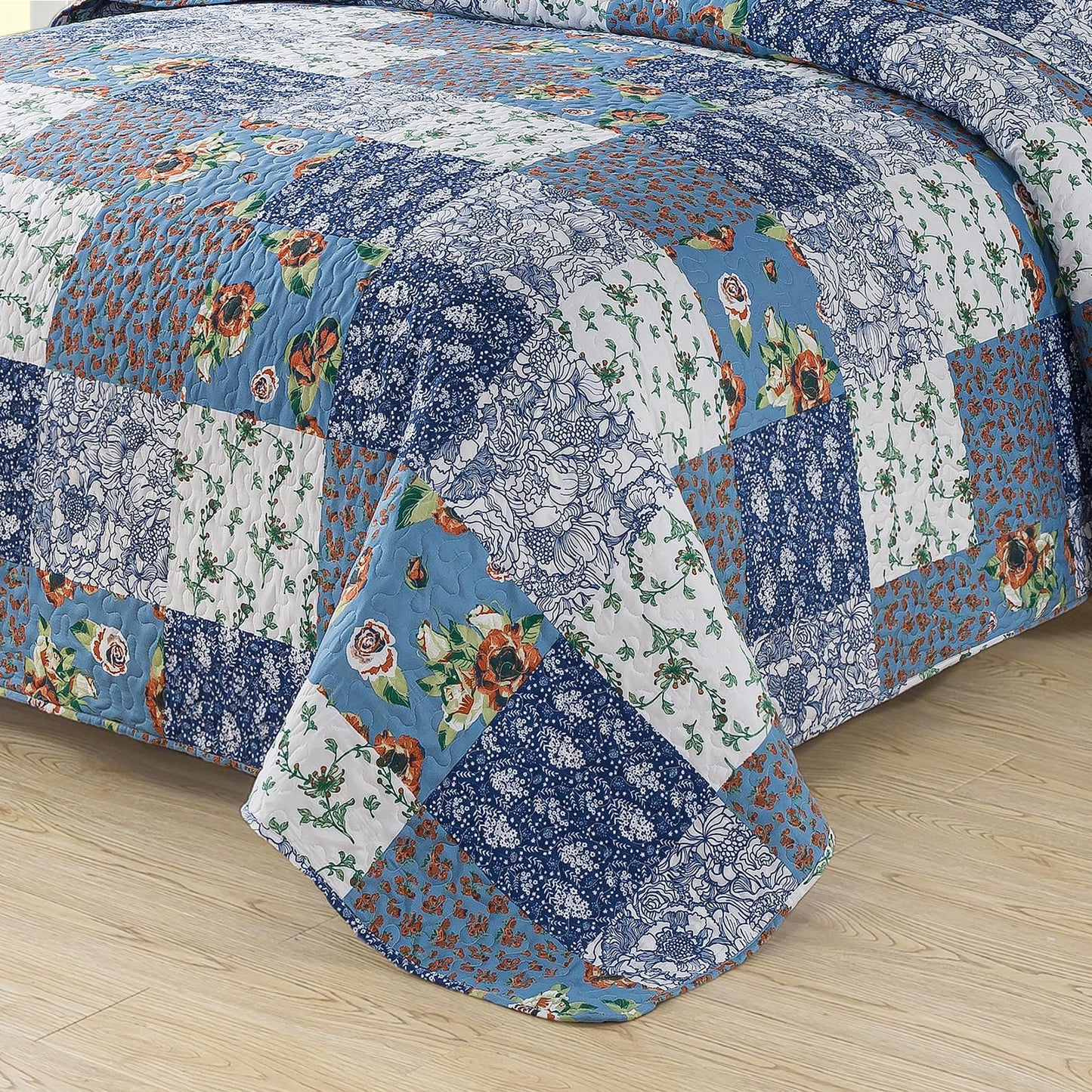 BEDIFANY Quilts Queen Size Bedding Set - Cotton-Filled Lightweight Bedspreads Queen Size (90 x 98 inch) with Garden Pattern - Reversible Farmhouse Queen Quilt Bedding Sets for Decorations, 3 Pieces