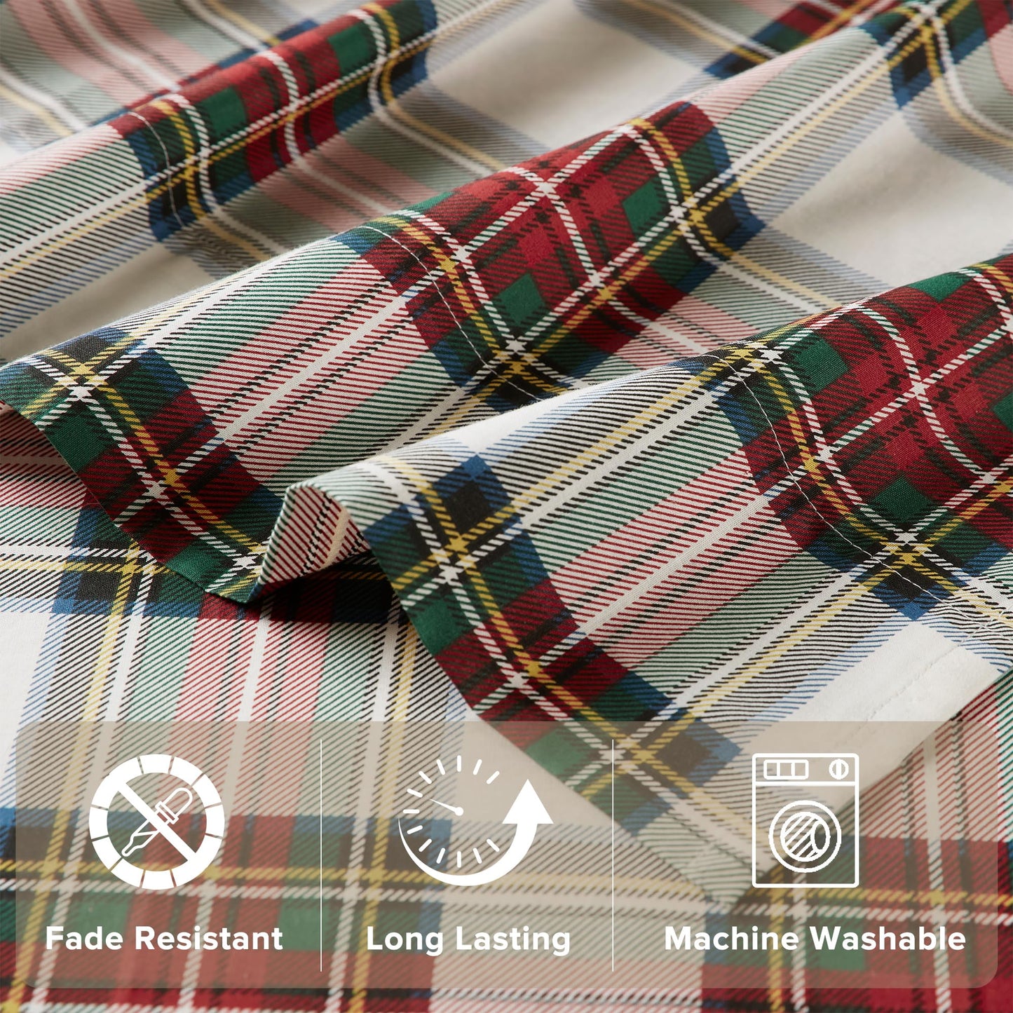 Comfort Spaces 100% Cotton Sheets King, Breathable, Naturally Cool Cotton Sheets, Cotton Bed Sheets with 14" Elastic Pocket Fits up to 16" Mattress, All Seasons Sheet Set, Scottish Plaid Red 4 Piece