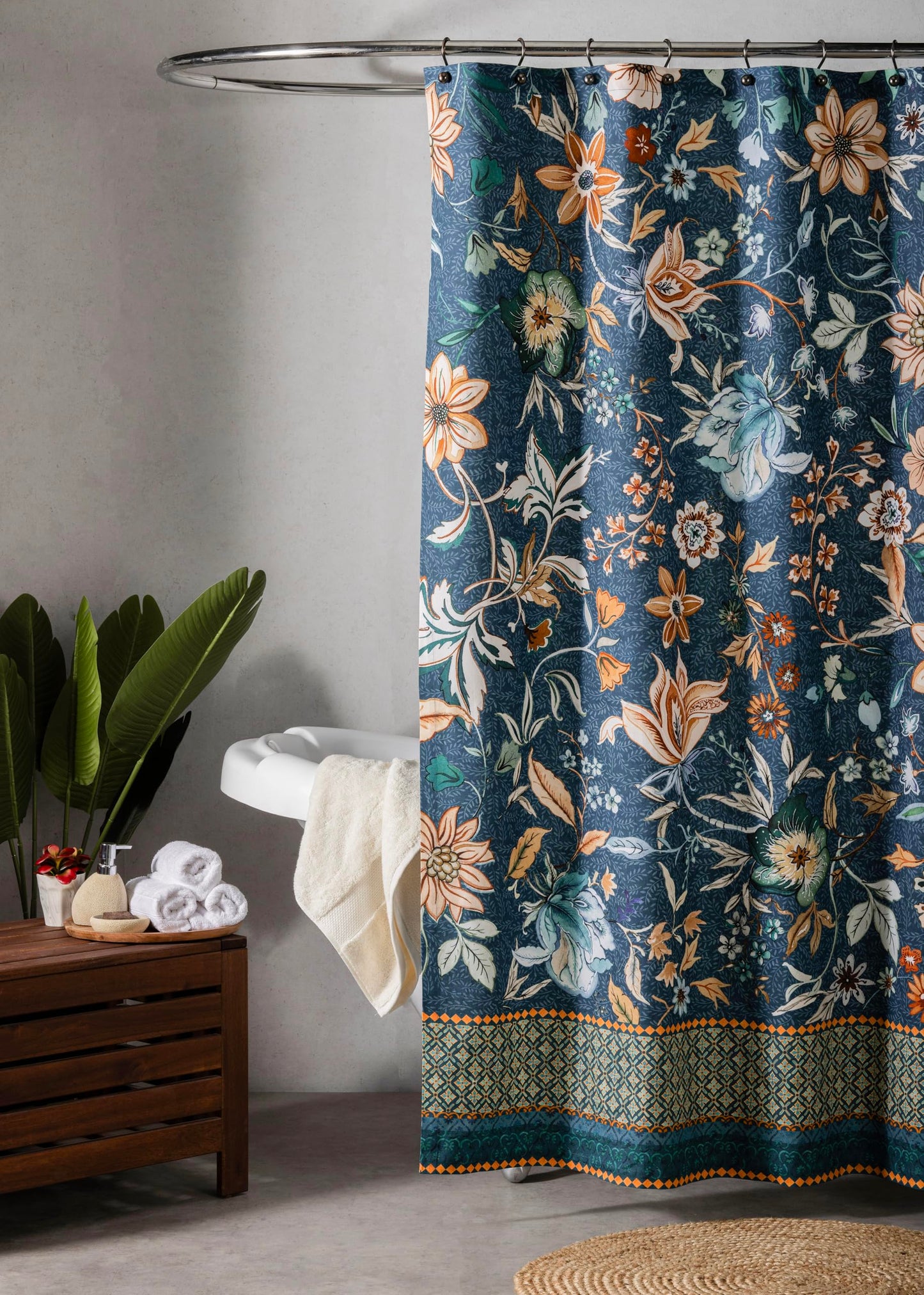 Maison d' Hermine Shower Curtain 100% Cotton One Panel 70"x72" Washable Fabric Shower Curtains for Bathroom, Easy Hanging with 12 Button Holes - Home Spa Spring Summer - Luxury Loft - Dark Teal