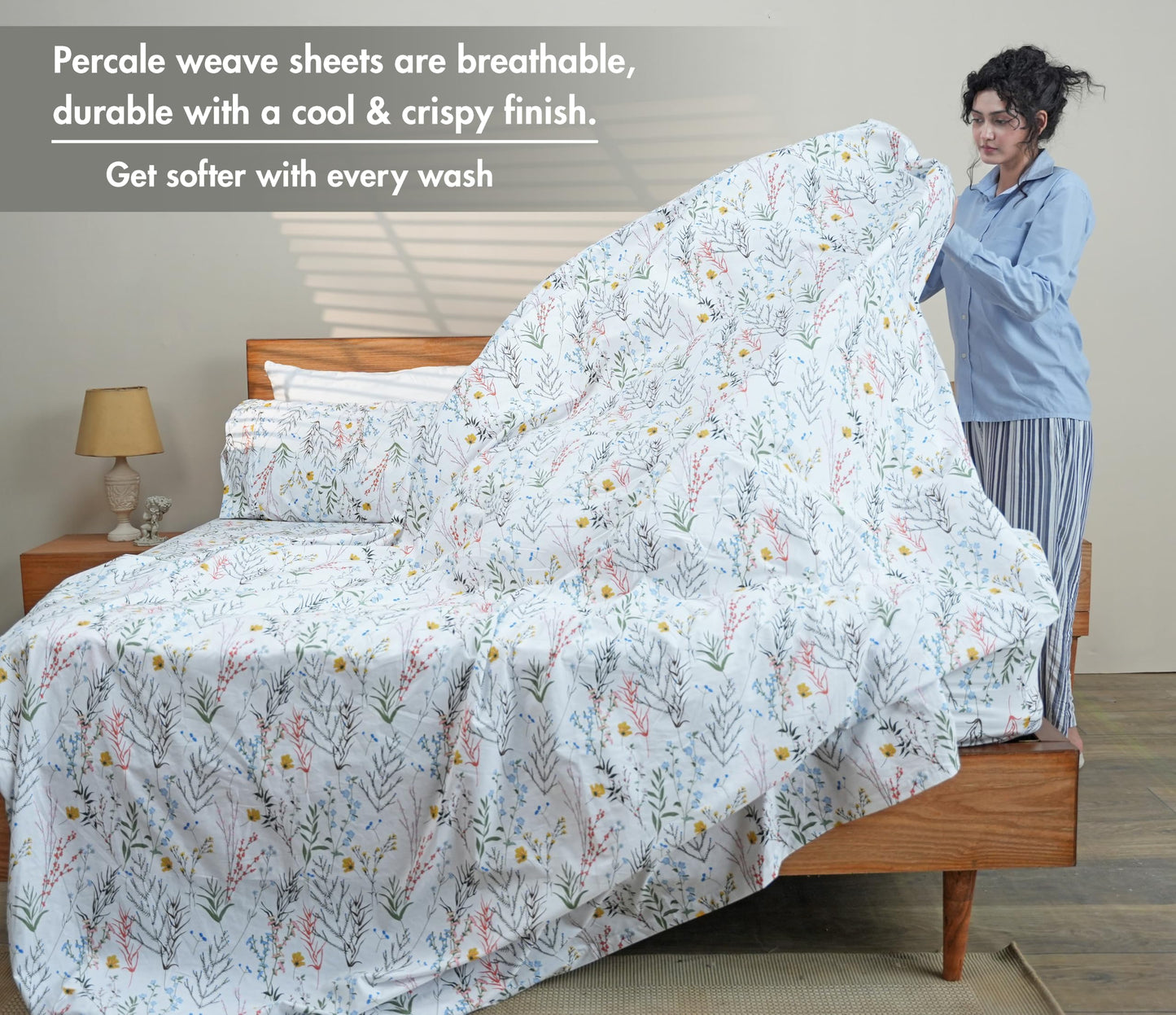 RUVANTI 100% Cotton Percale Sheets Full Size, Aroma