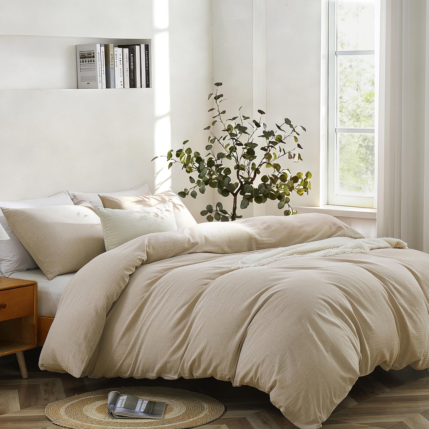 Oli Anderson King Duvet Cover, Cotton Linen Blend, 3 Pieces, Linen Brown