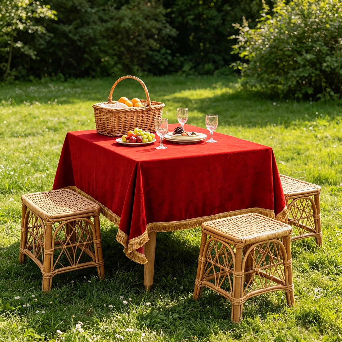 FAIRY KAARI Velvet Tablecloth Luxurious Red Rectangle Table Tablecloth Thickset with Luxurious Gold Tassels Table Cloth for Home Decor Christmas Wedding, Party, Banquet and Events 55X70inch